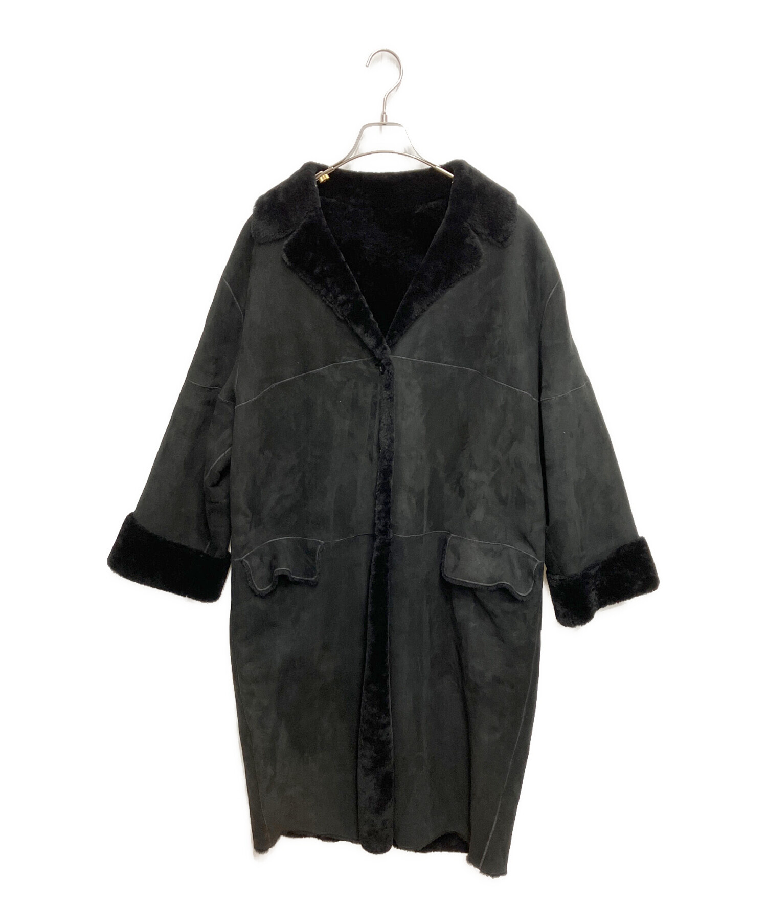 中古・古着通販】LOEWE (ロエベ) ムートンロングコート ブラック