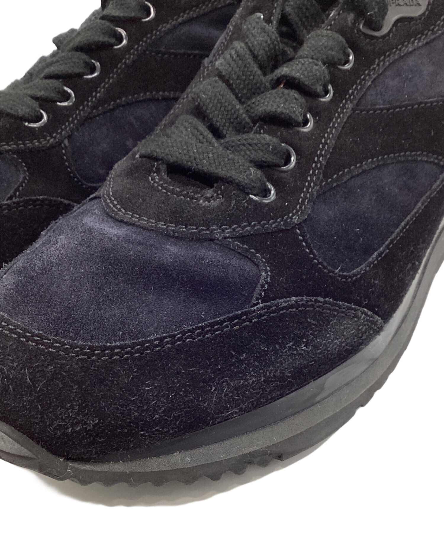 中古・古着通販】PRADA (プラダ) スエードスニーカー ブラック サイズ