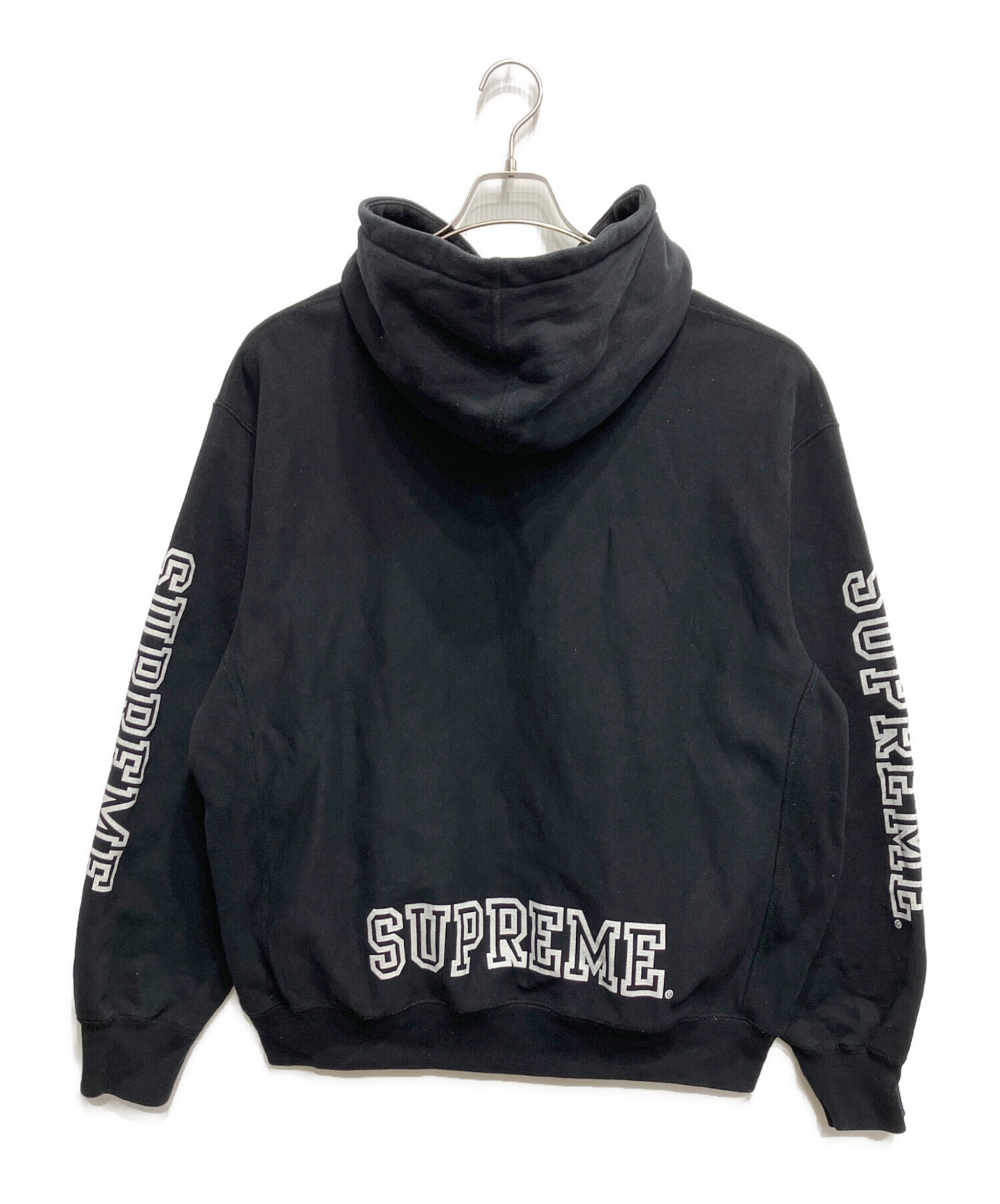 ※イチ※ SUPREME カレッジエイト フーディー ブラック　L 中古・古着通販】SUPREME (シュプリーム) Collegiate Sleeve Hooded