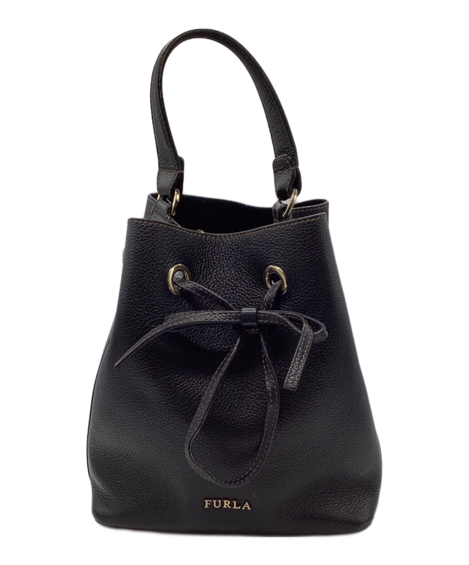 中古・古着通販】FURLA (フルラ) 巾着ハンドバッグ ブラック｜ブランド