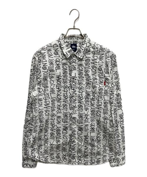 00s オールドステューシー プリントネルシャツ 白黒 中古・古着通販】stussy (ステューシー) 総柄プリントシャツ ホワイト