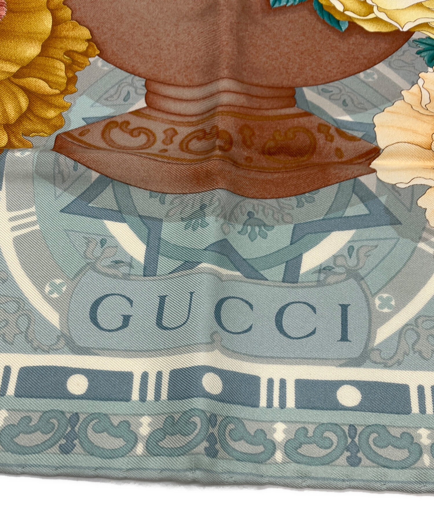 中古・古着通販】GUCCI (グッチ) 花柄シルクスカーフ ブルー｜ブランド