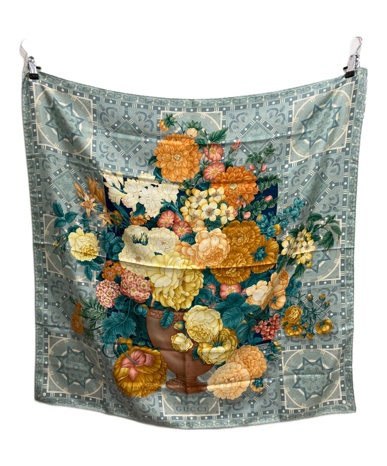 中古・古着通販】GUCCI (グッチ) 花柄シルクスカーフ ブルー｜ブランド