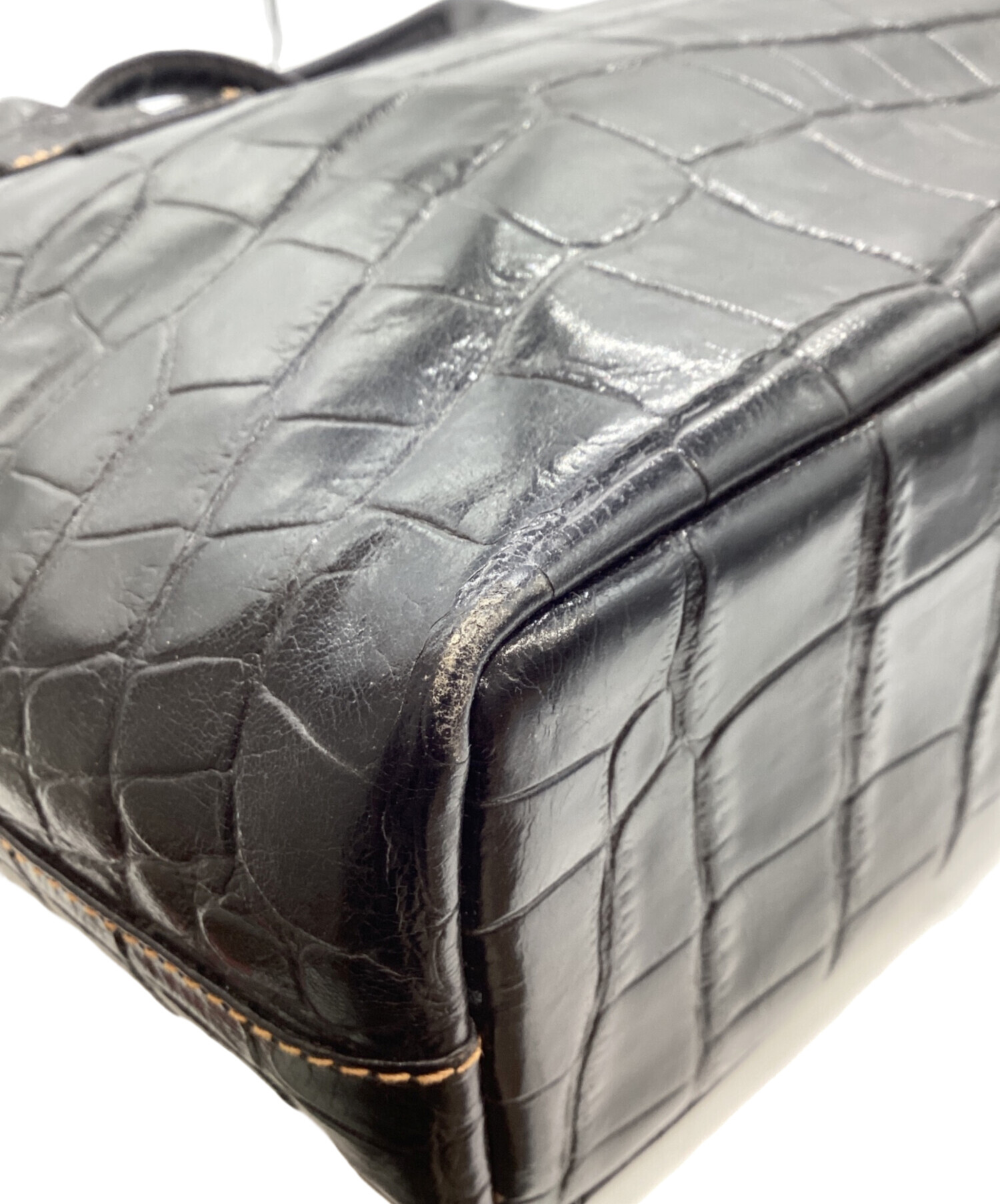 中古・古着通販】BALLY (バリー) クロコ型押しハンドバッグ ブラック