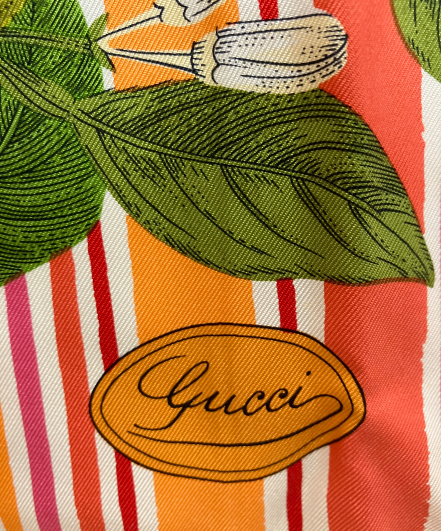 中古・古着通販】GUCCI (グッチ) フルーツ柄スカーフ ピンク×オレンジ