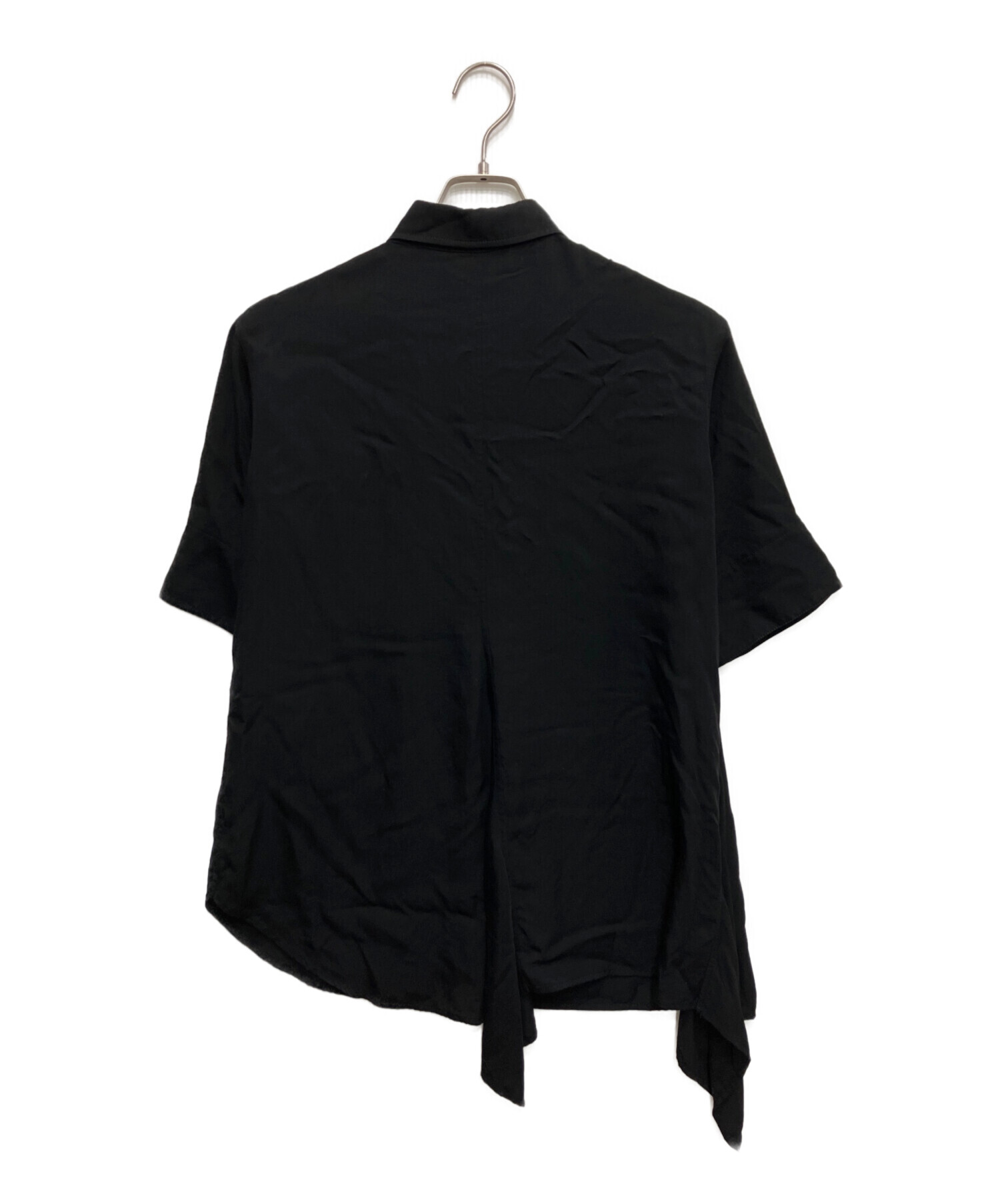 茶タグ　Y's for men レーヨン　半袖シャツ 中古・古着通販】Y's (ワイズ) 変形レーヨン半袖シャツ ブラック