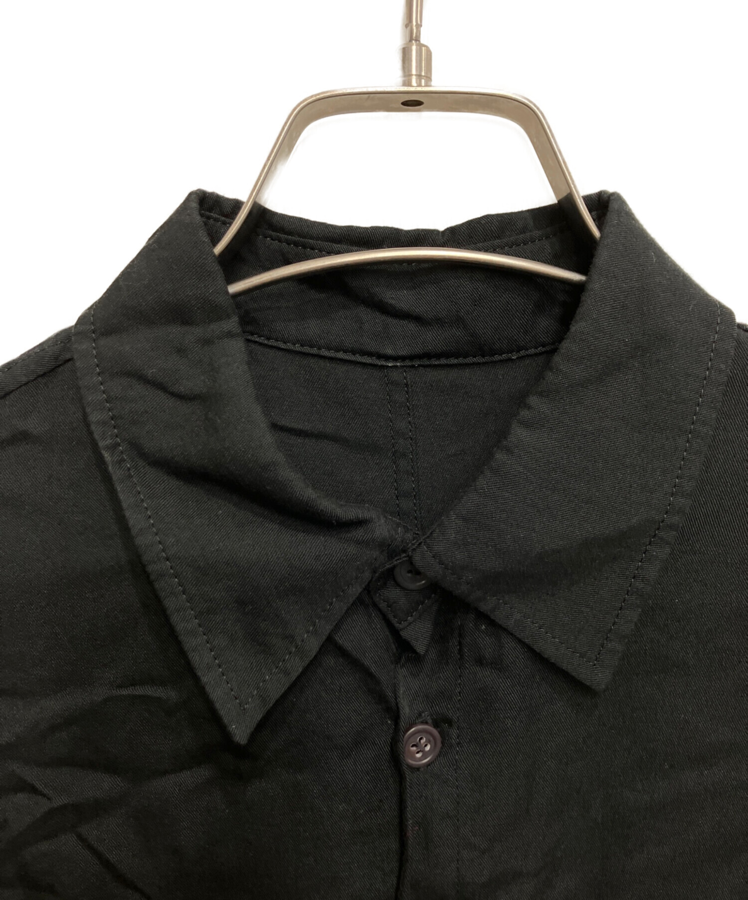 中古・古着通販】Y's (ワイズ) 変形レーヨン半袖シャツ ブラック