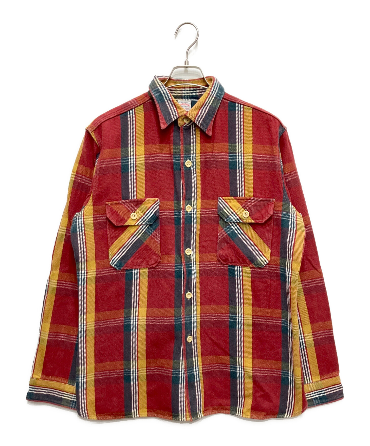 WAREHOUSE ウエアハウス ヘビーネルシャツ チェック レッド マチ 40 中古・古着通販】WAREHOUSE (ウエアハウス) ヘビーネルシャツ レッド