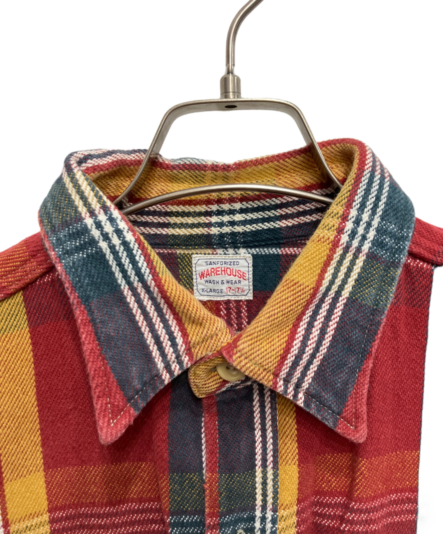 WAREHOUSE ウエアハウス ヘビーネルシャツ チェック レッド マチ 40 中古・古着通販】WAREHOUSE (ウエアハウス) ヘビーネルシャツ レッド