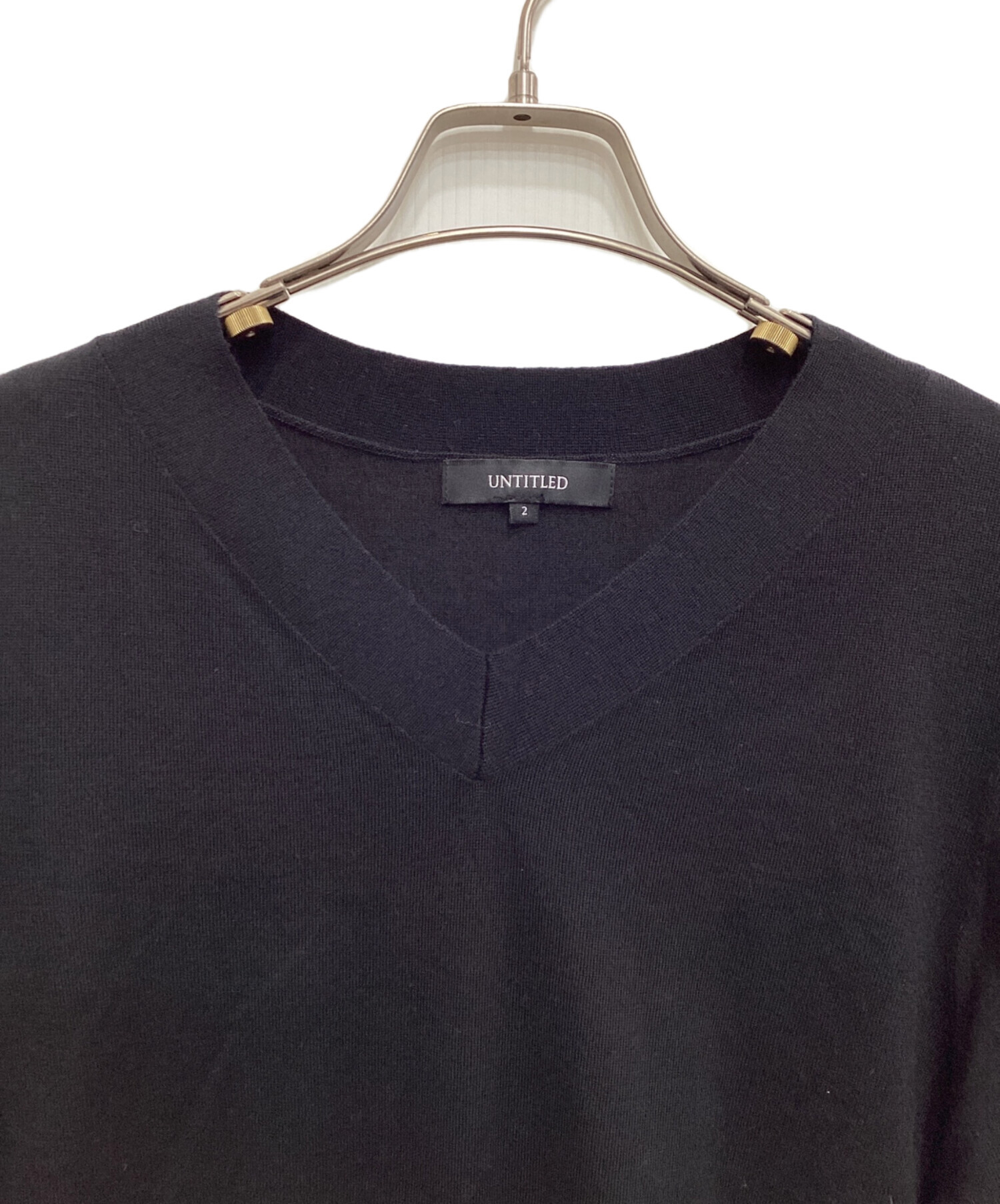 UNTITLED シルク カシミヤ Vネック ニット チュニック 黒色 2 中古・古着通販】UNTITLED (アンタイトル) シルクウールカシミヤ V