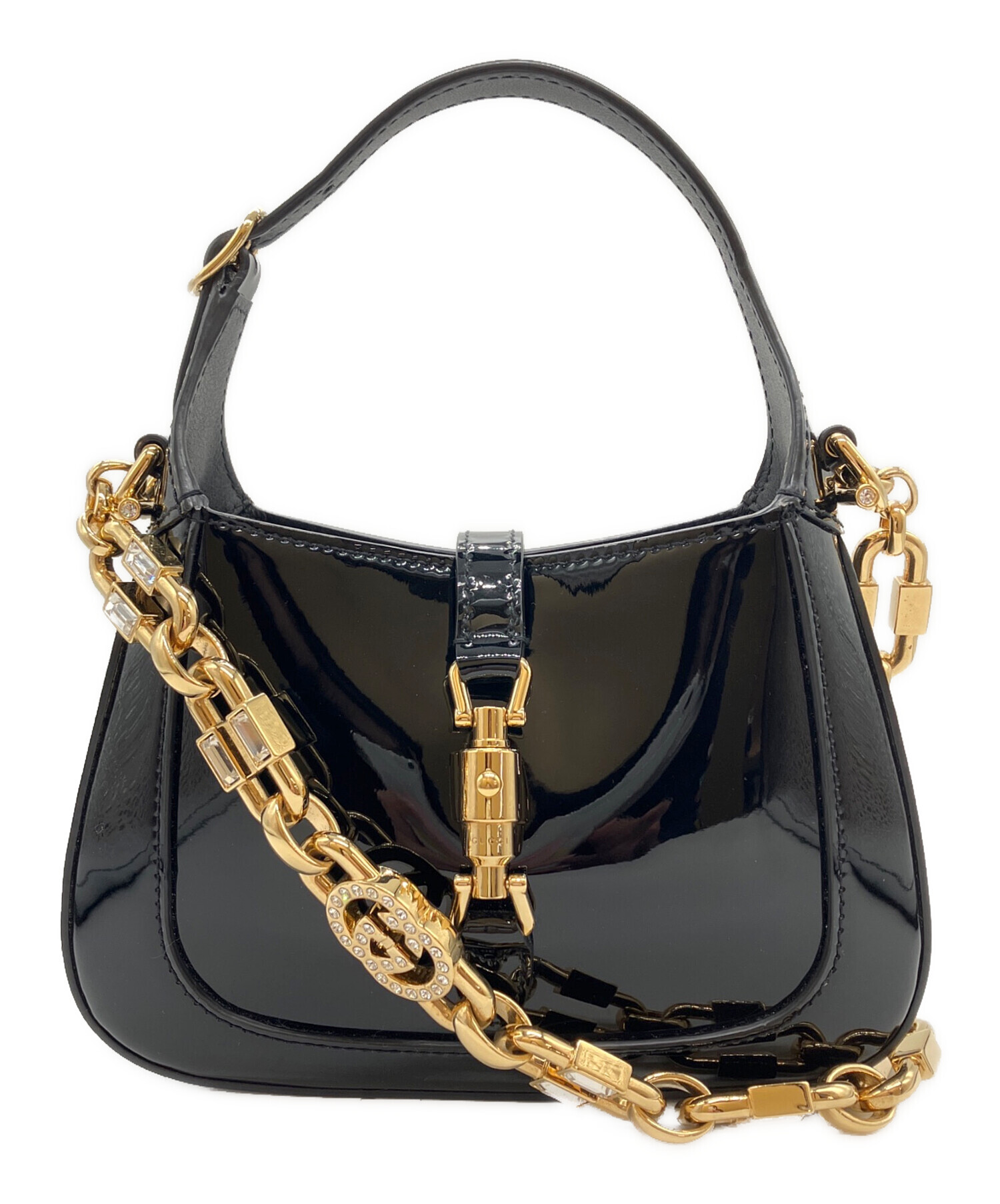 GUCCI グッチ ハンドバッグ ブラック ワンショルダーバッグ　エナメル 中古・古着通販】GUCCI (グッチ) エナメルミニショルダーバッグ