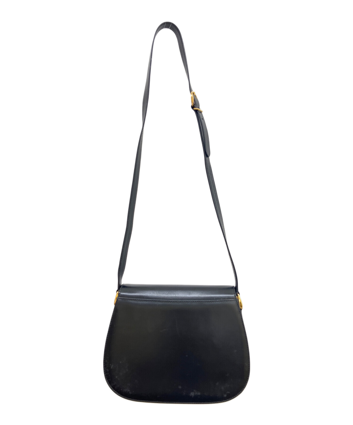 Gucci ブラックレザーショルダーバッグ 中古・古着通販】GUCCI (グッチ) レザーショルダーバッグ ブラック