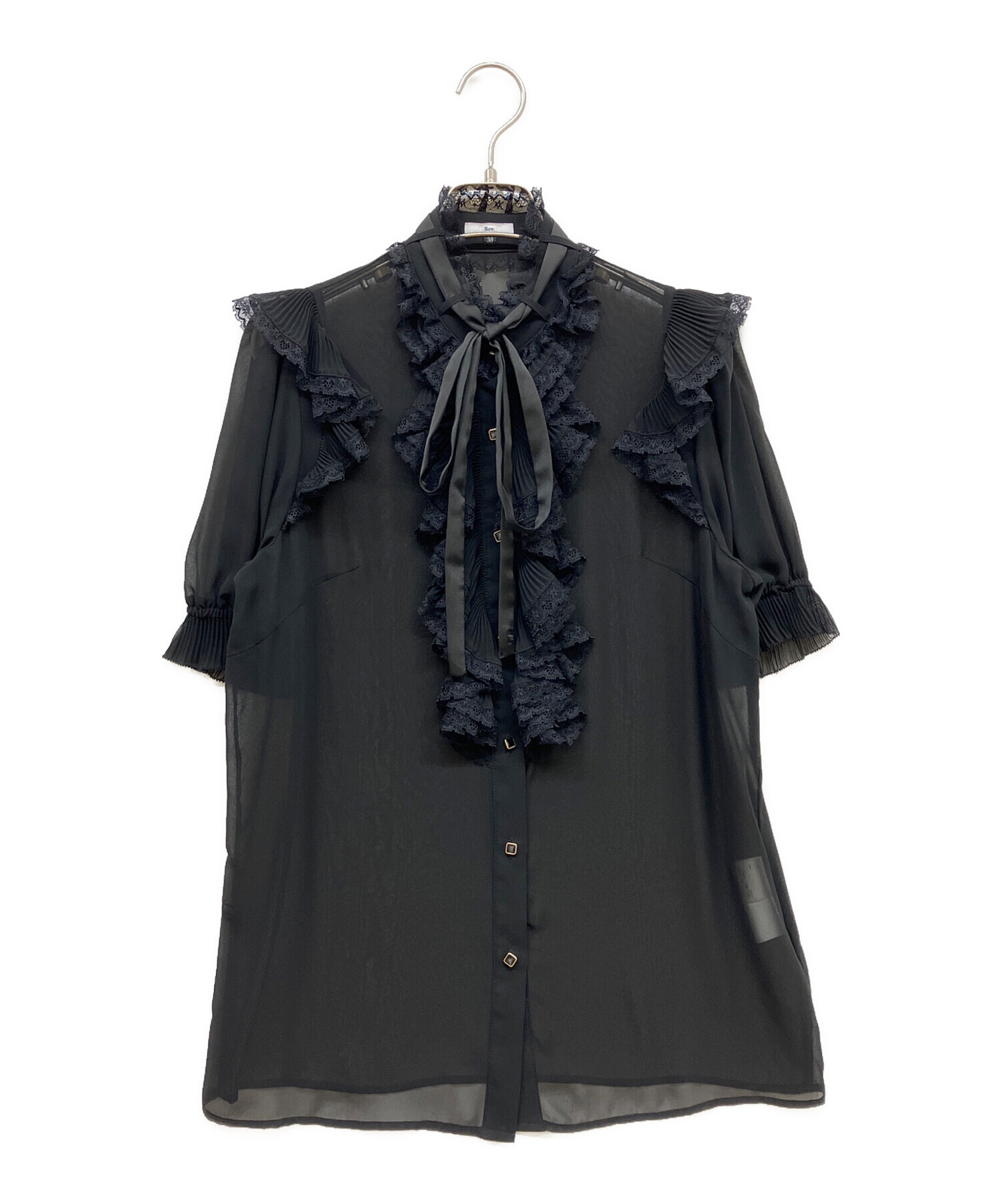 Sov. / プリーツフリルブラウス ブラック　38サイズ 中古・古着通販】Sov. (ソブ) プリーツフリルブラウス ブラック サイズ