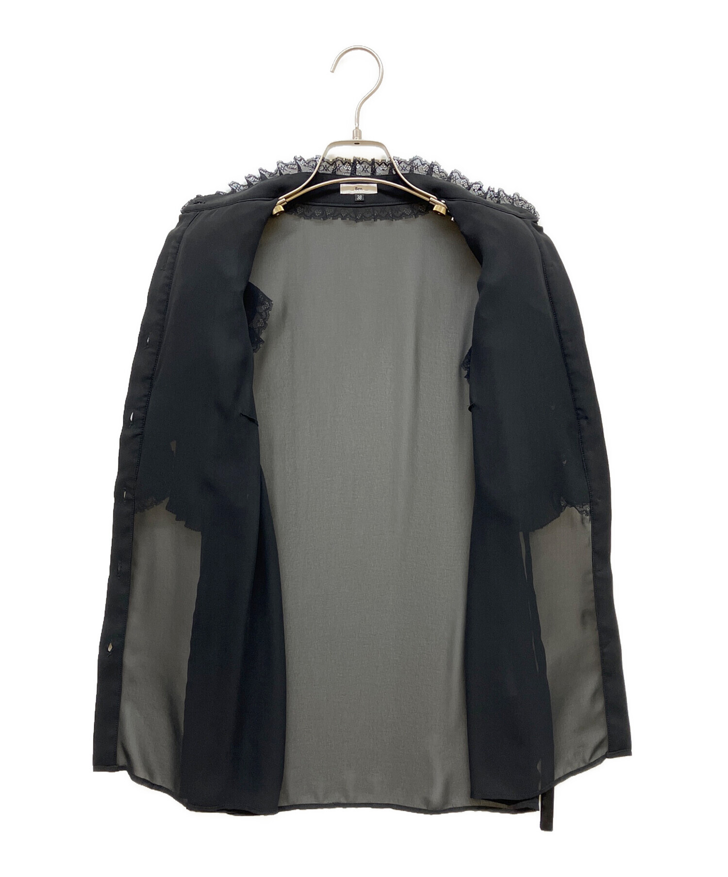 中古・古着通販】Sov. (ソブ) プリーツフリルブラウス ブラック サイズ