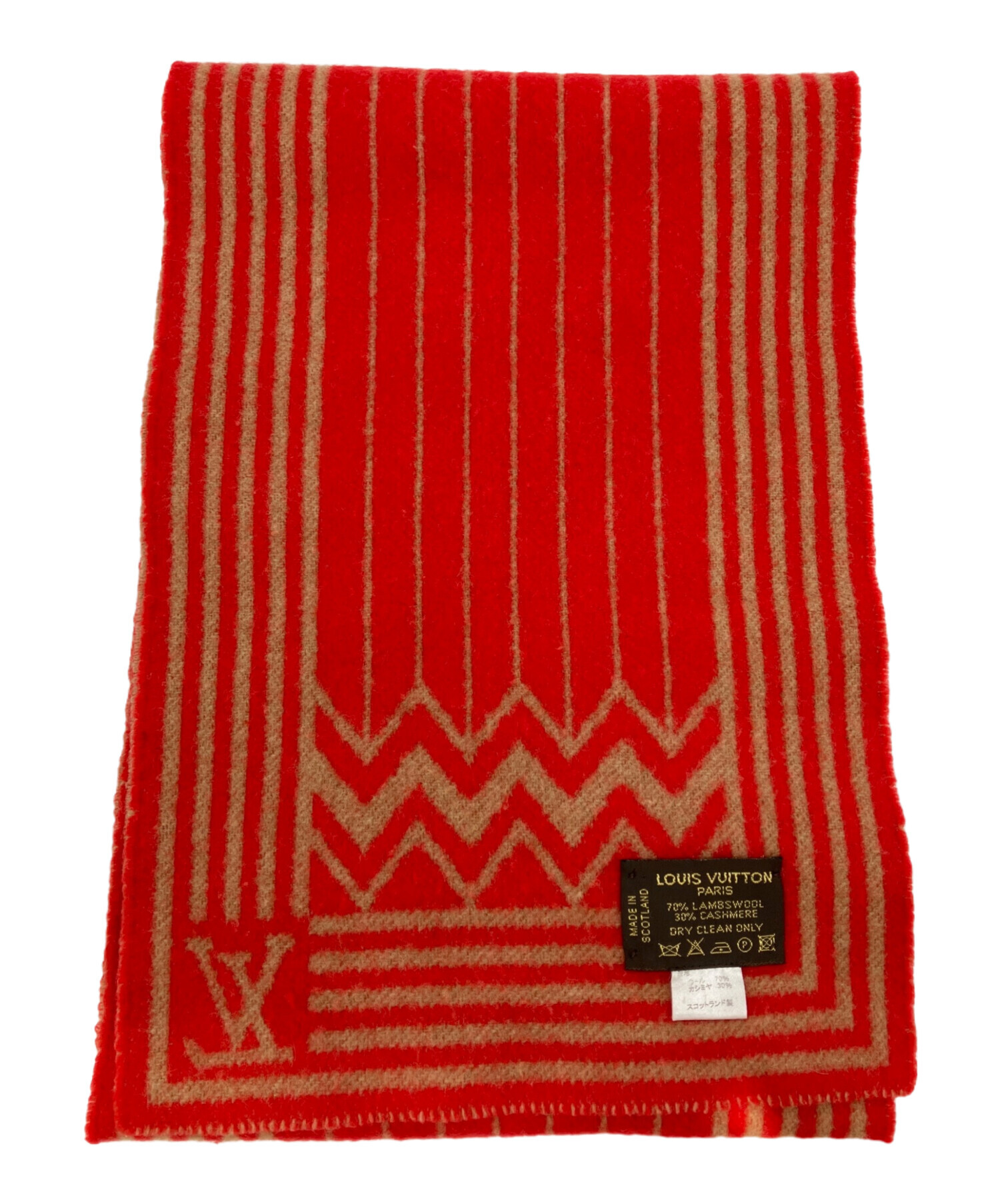 ルイヴィトン　LOUIS VUITTON フリンジ付きレッドマフラー 中古・古着通販】LOUIS VUITTON (ルイ ヴィトン) マフラー レッド