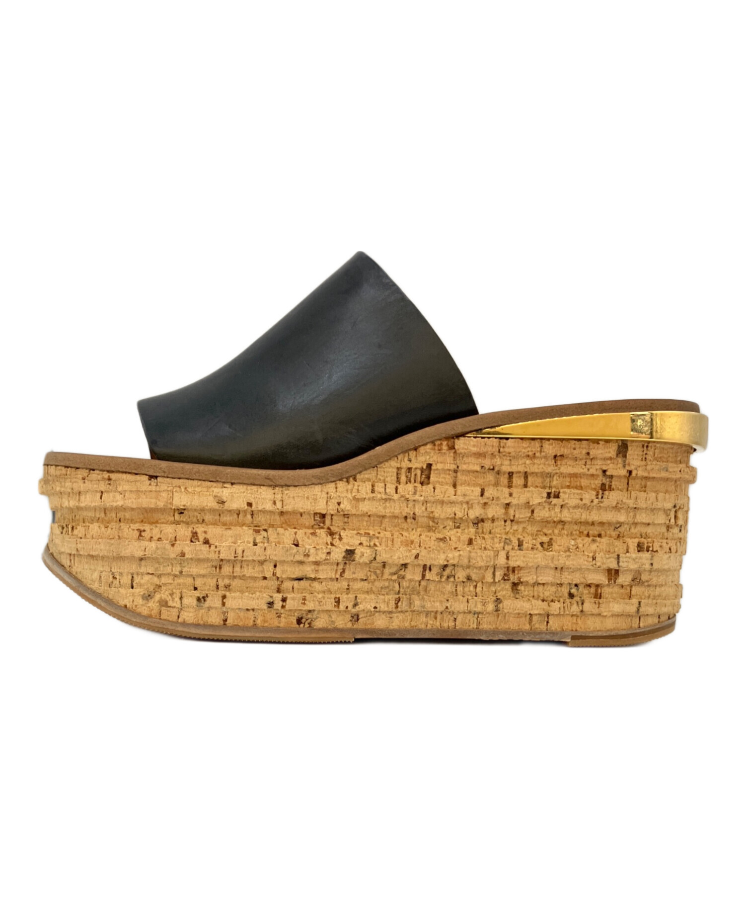Chloé ウエッジソール ブラックレザーフリンジ サンダル Size 36 中古・古着通販】Chloe (クロエ) ウェッジソールサンダル ブラック