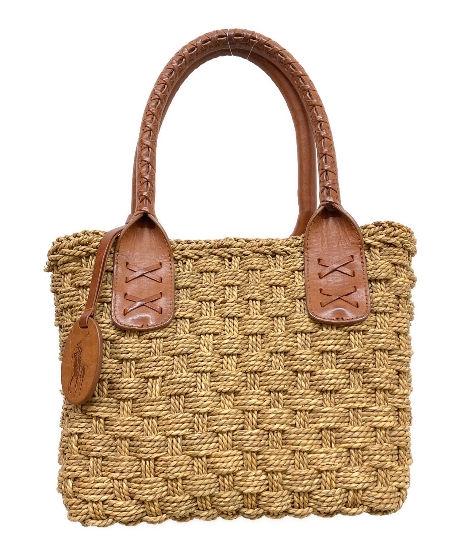 Ralph Lauren ラルフローレン　トートバック　麦わらバック　カゴ　ロゴ 中古・古着通販】RALPH LAUREN (ラルフローレン) レザーハンドルカゴ