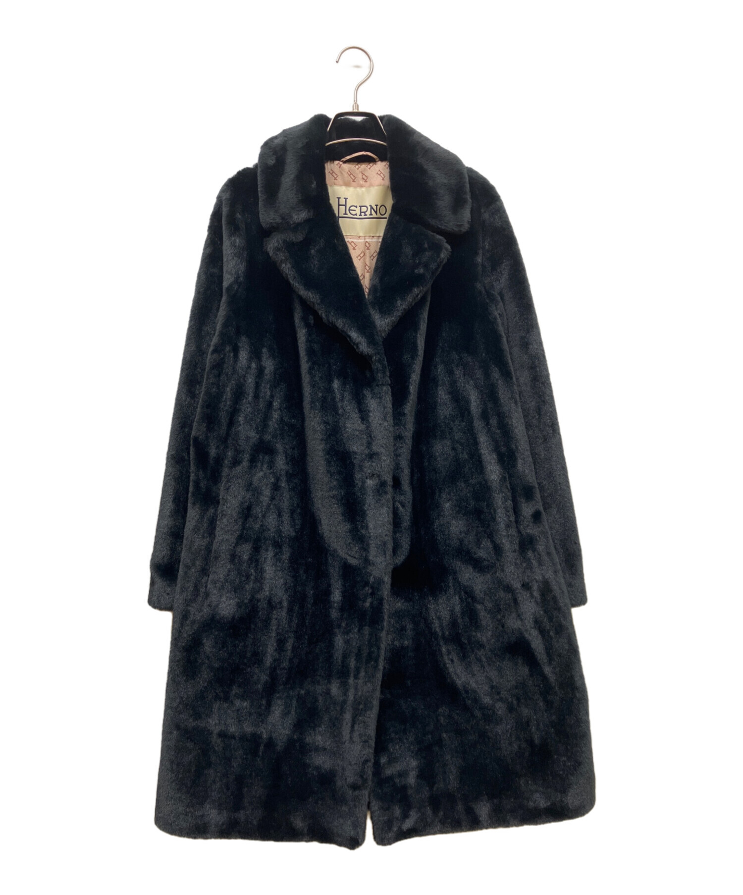 値下げ依頼4万円出品　Herno 36 ブラック　ファーコート 中古・古着通販】HERNO (ヘルノ) SOFT FAUX FUR COAT ブラック サイズ