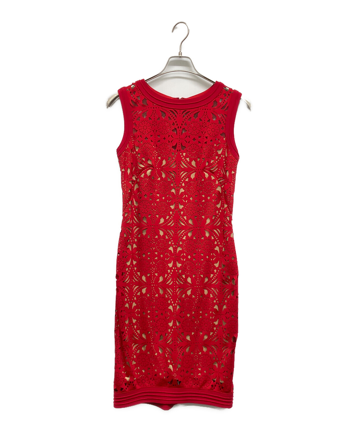 タダシショージ レディース ワンピース レッド 総レース ノースリーブ 中古・古着通販】TADASHI SHOJI (タダシ ショージ) カットワーク