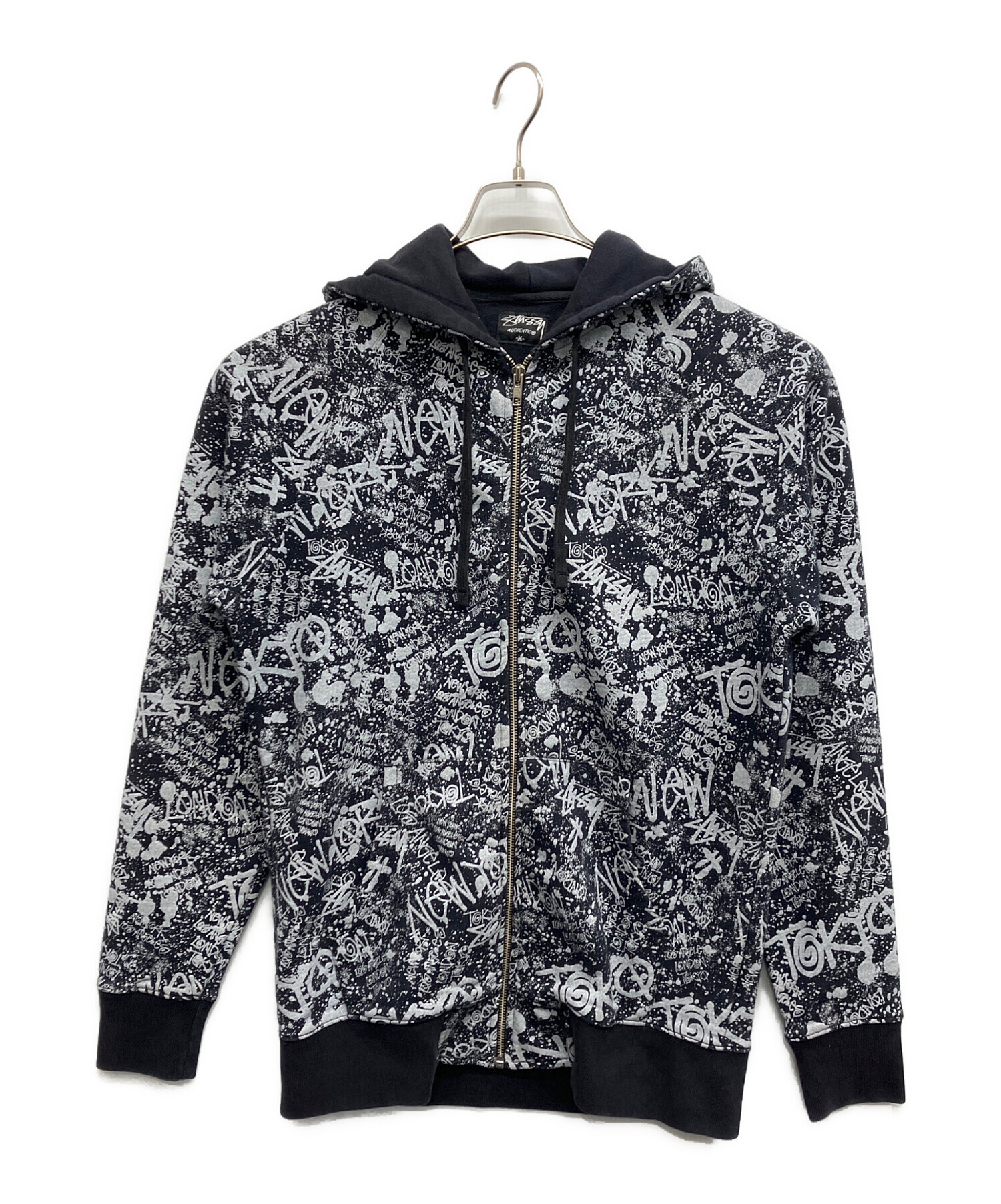 中古・古着通販】stussy (ステューシー) 総柄ジップパーカー ブラック 