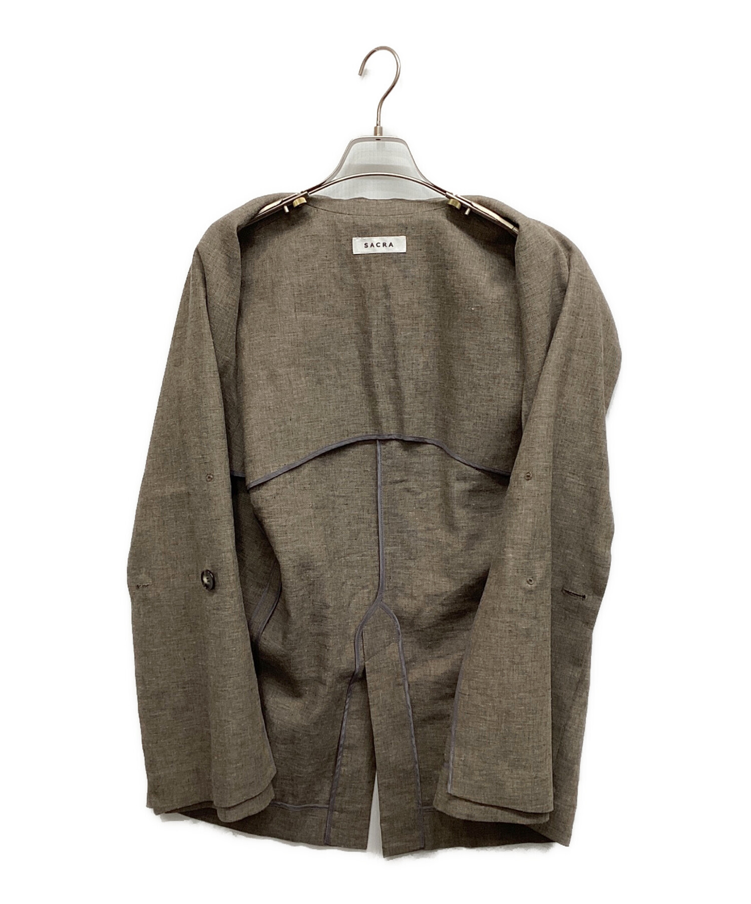 美品 25SS SACRA サクラ LINEN COTTON CHAMBRAY GILET ダブルブレスト テーラード ジレ ベスト 125106061 サイズ38 モカ レディース 古着 中古 USED SACRA - 美品 25SS SACRA サクラ LINEN COTTON CHAMBRAY GILET ダブル