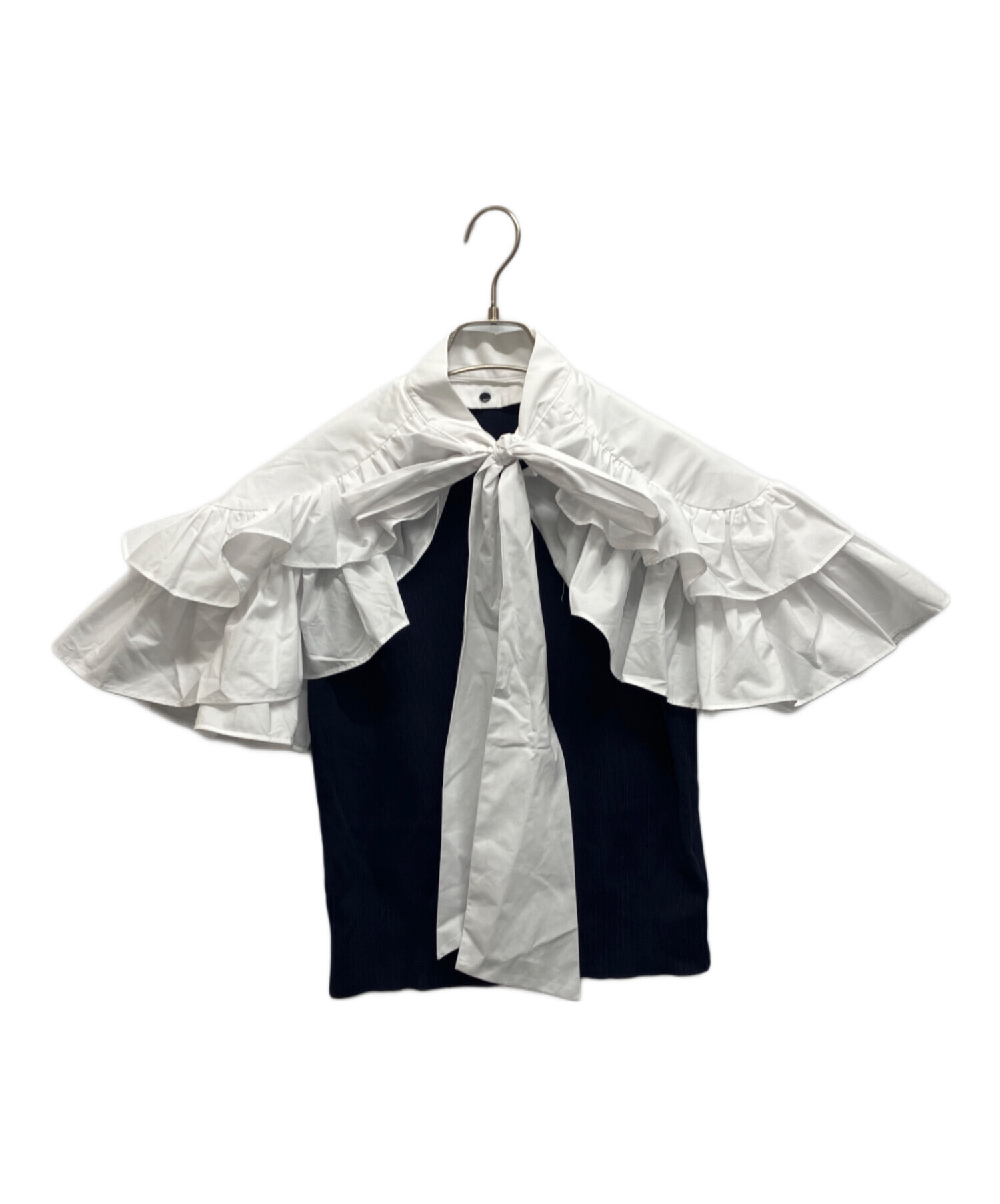 中古・古着通販】Bibiy. (ビビィ) RUE FRILL KNIT ホワイト×ネイビー 