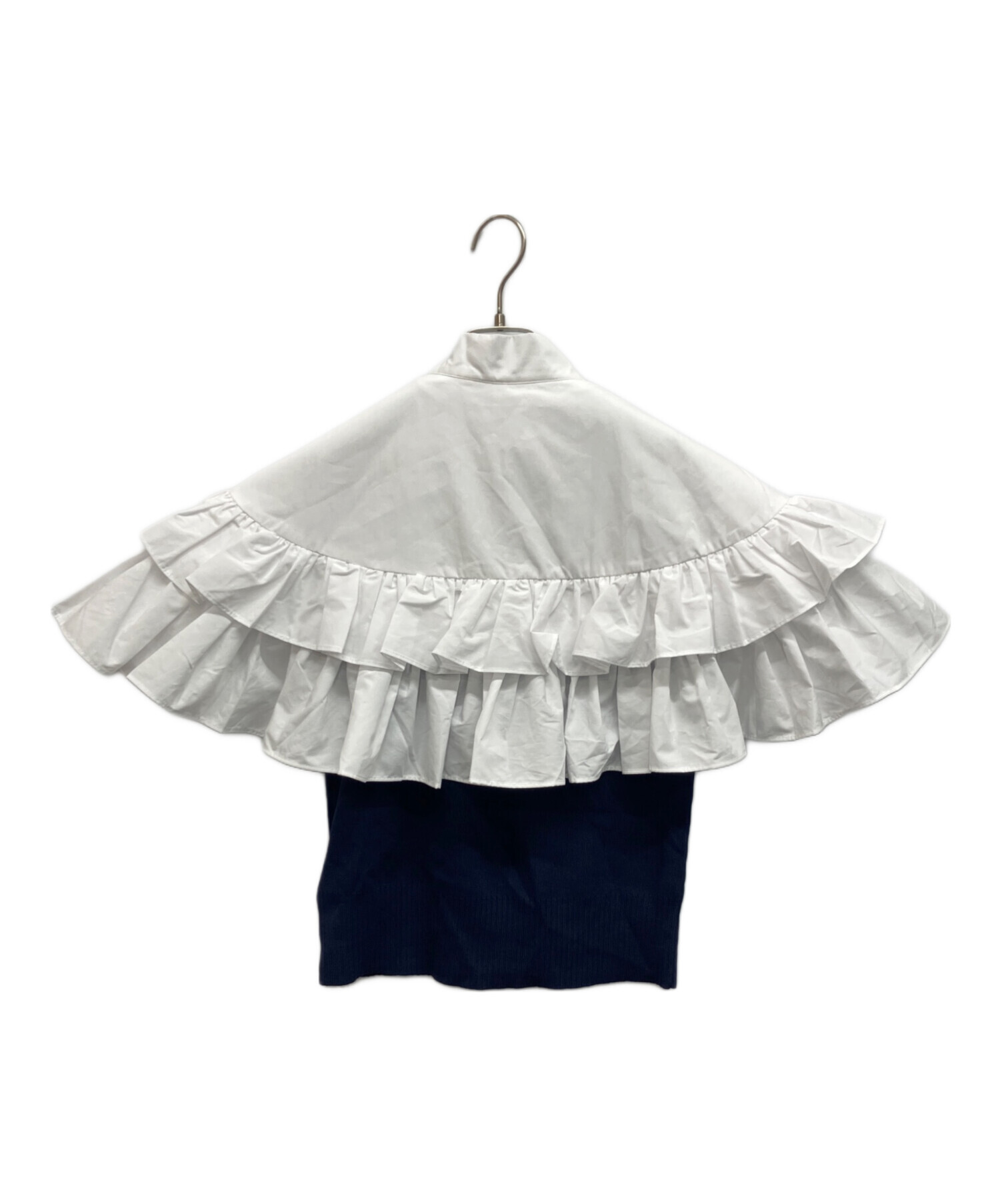 中古・古着通販】Bibiy. (ビビィ) RUE FRILL KNIT ホワイト×ネイビー 