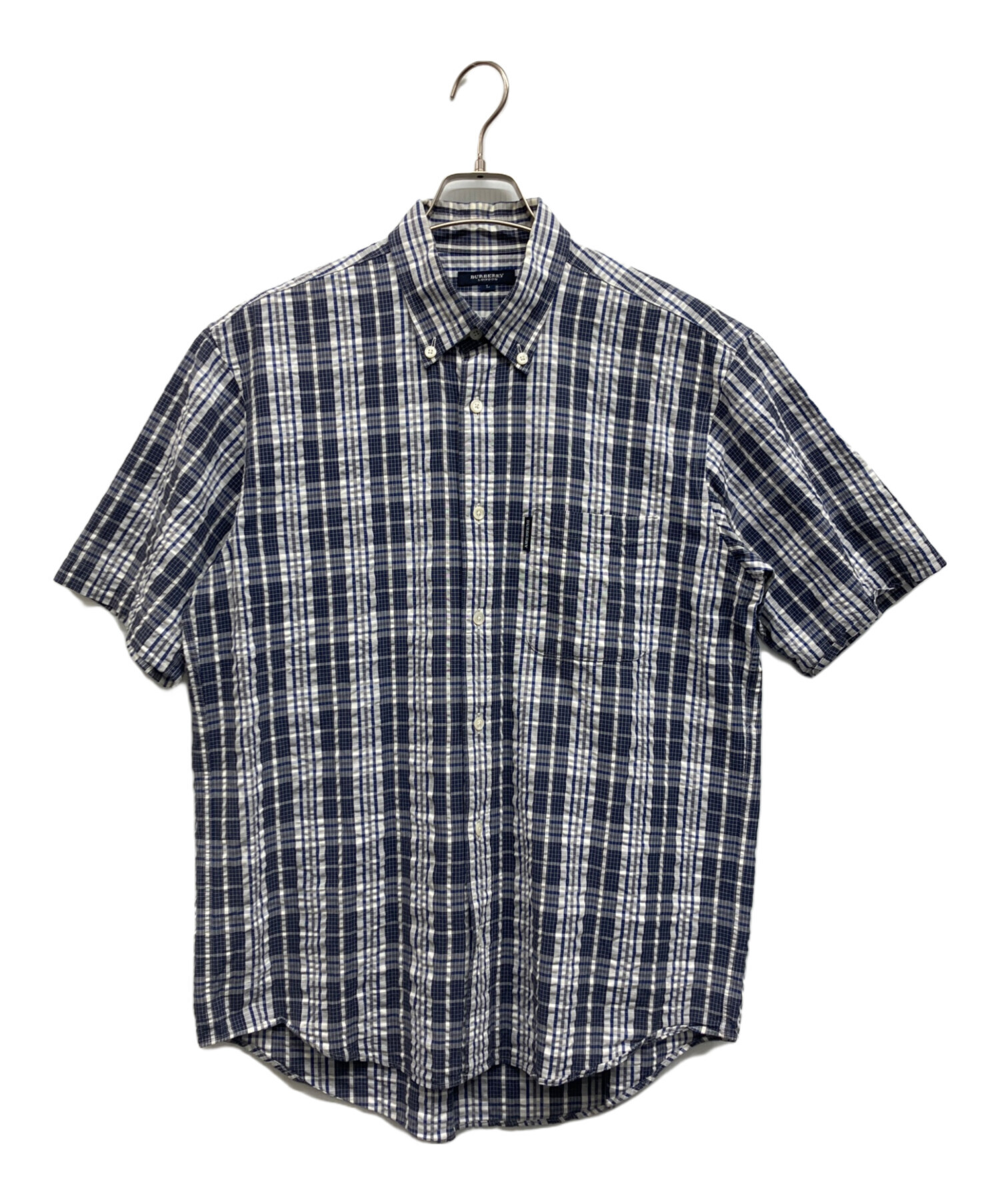 新品未使用　バーバリーロンドン　ノバチェック　半袖シャツ　シアサッカー　L 白青 中古・古着通販】BURBERRY LONDON (バーバリーロンドン) シアー