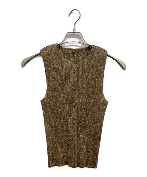 PLEATS PLEASE 半袖カットソー ブラウン カトラリー柄 中古・古着通販】PLEATS PLEASE (プリーツプリーズ) 総柄プリーツジレ
