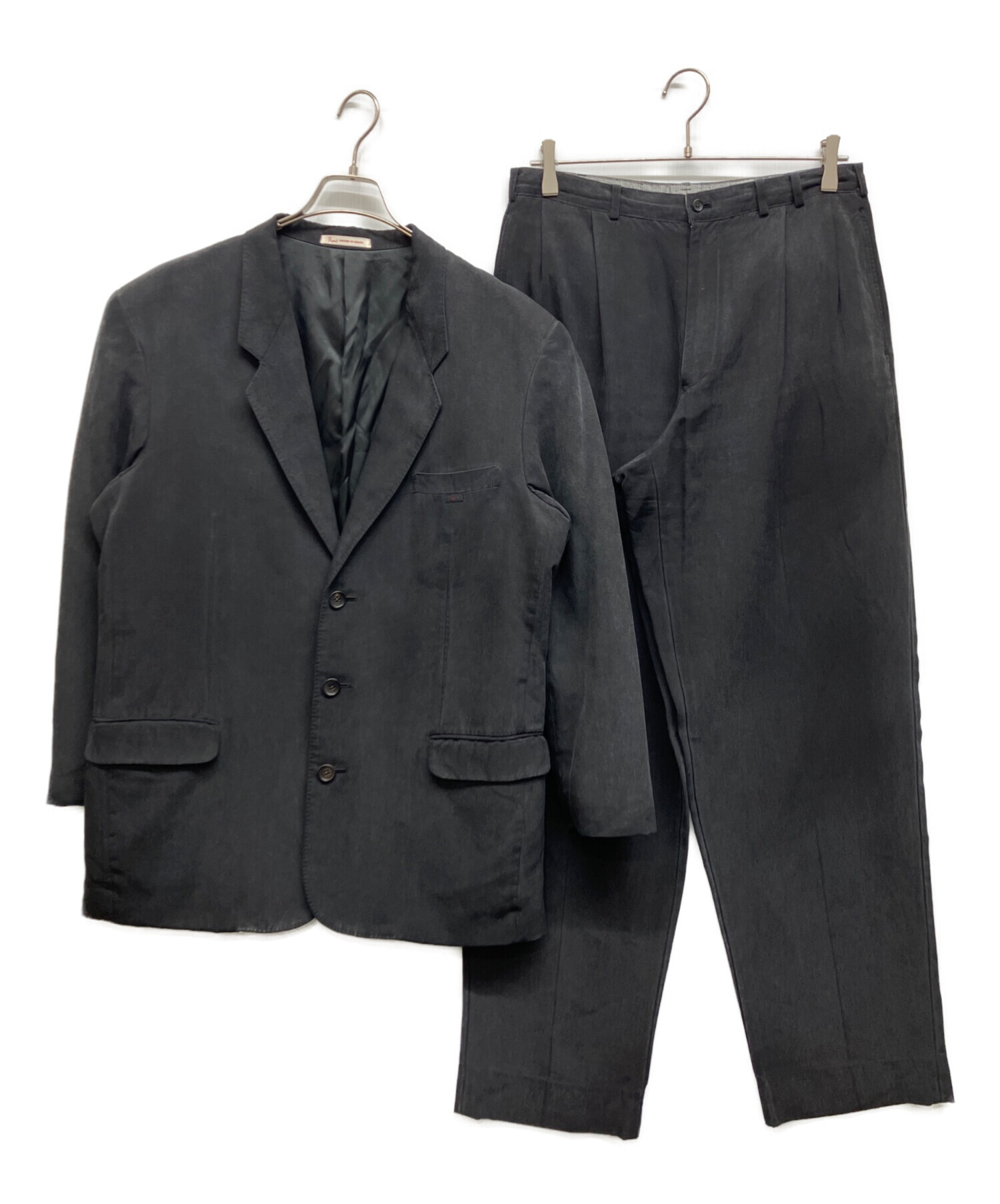 パパス 超美品 着用1回 Papas 麻 スーツ セットアップ 黒 Mサイズ 中古・古着通販】PAPAS (パパス) シルクセットアップスーツ ブラック