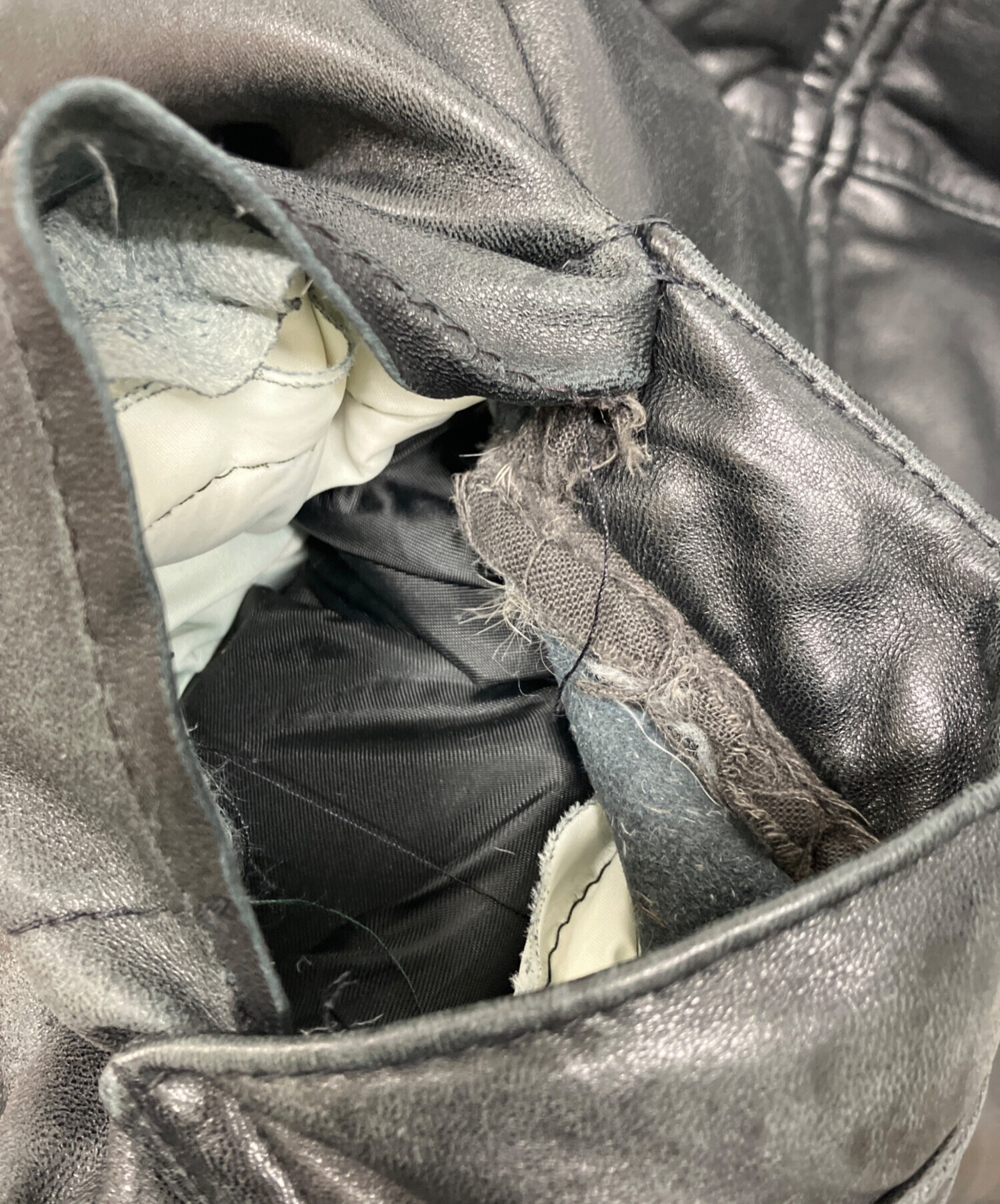 中古・古着通販】Schott (ショット) レザーダウンジャケット ブラック