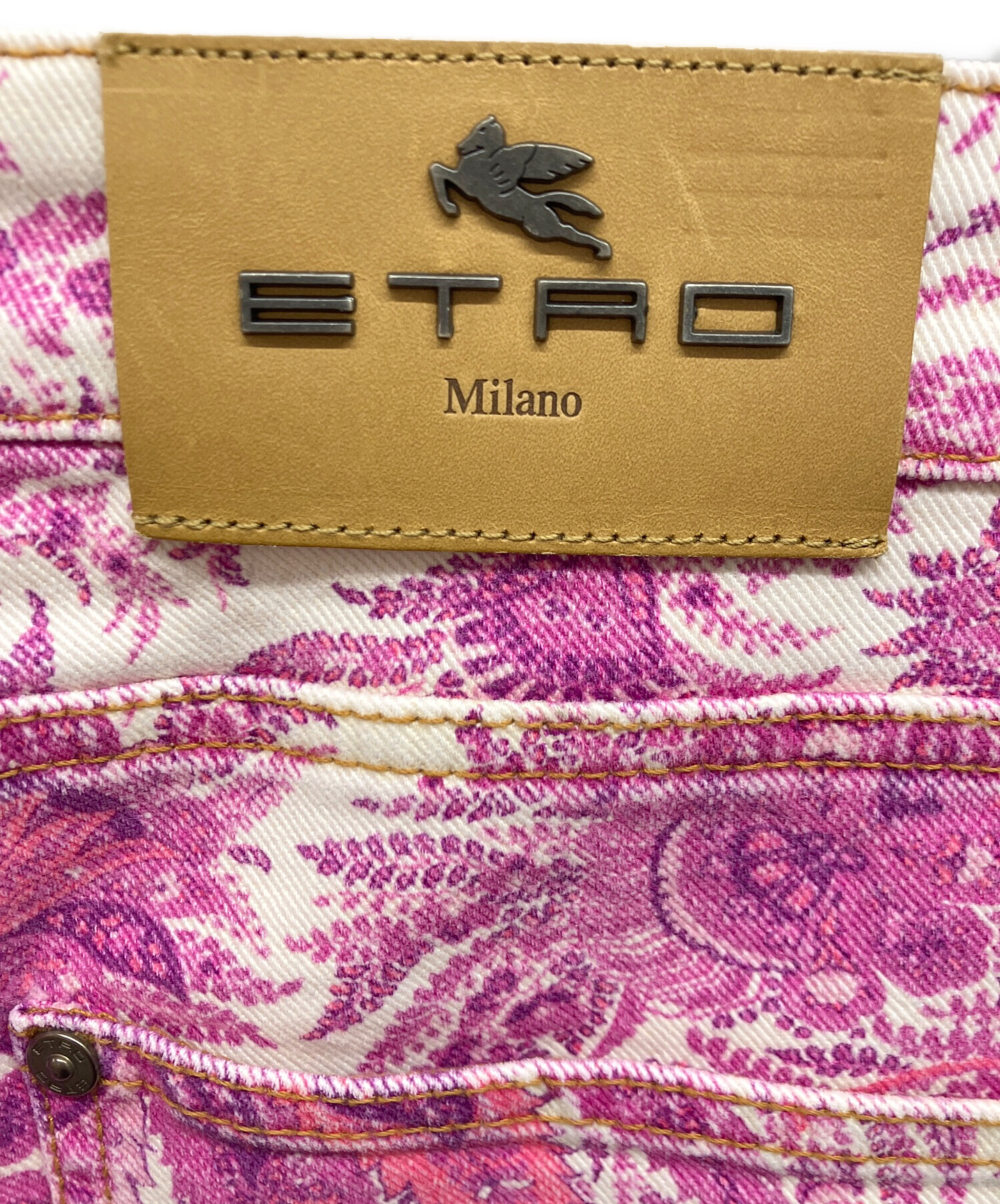 中古・古着通販】ETRO (エトロ) ペイズリー柄デニムパンツ ピンク