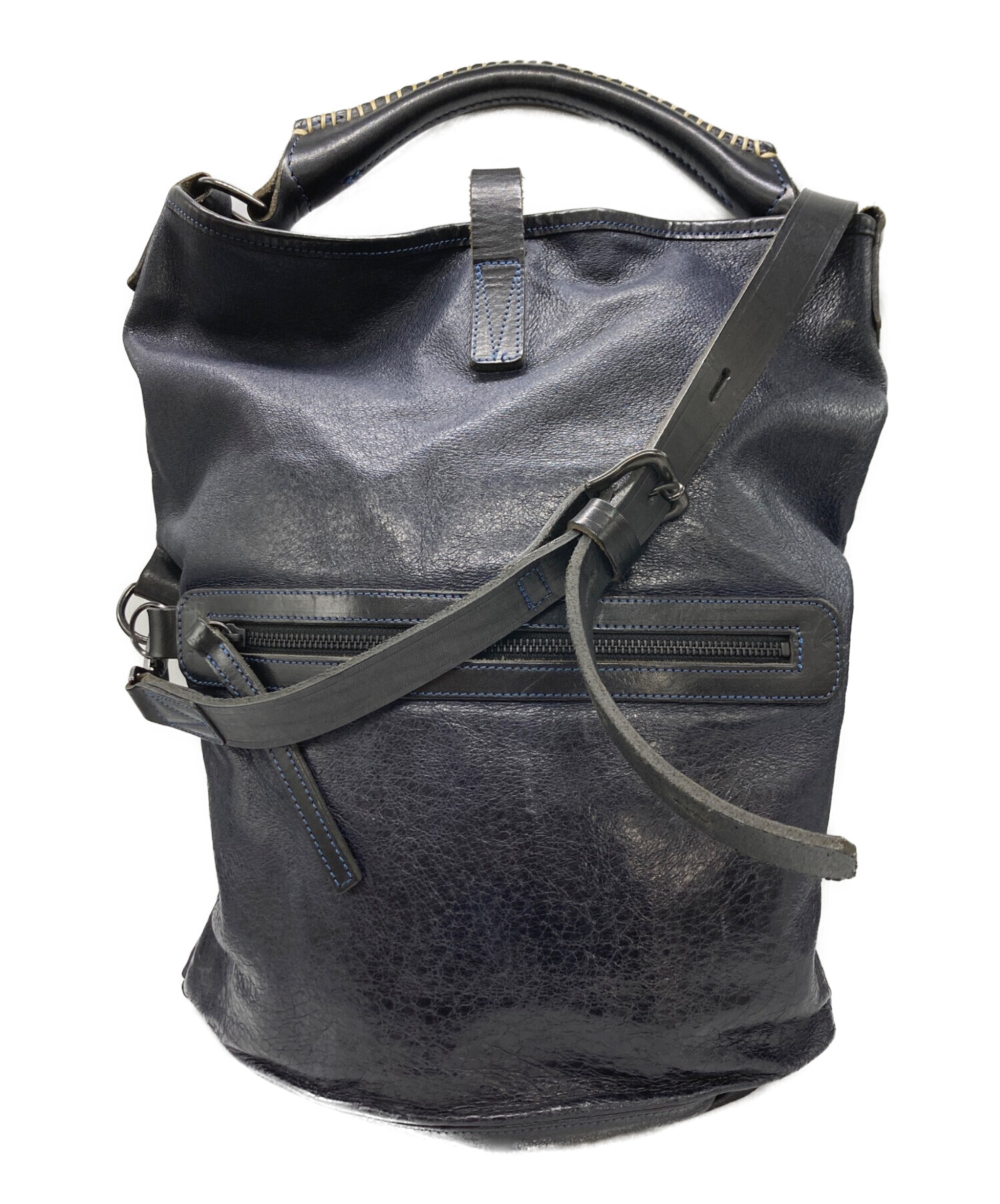 中古・古着通販】USED (ユーズド) レザーショルダーバッグ ネイビー