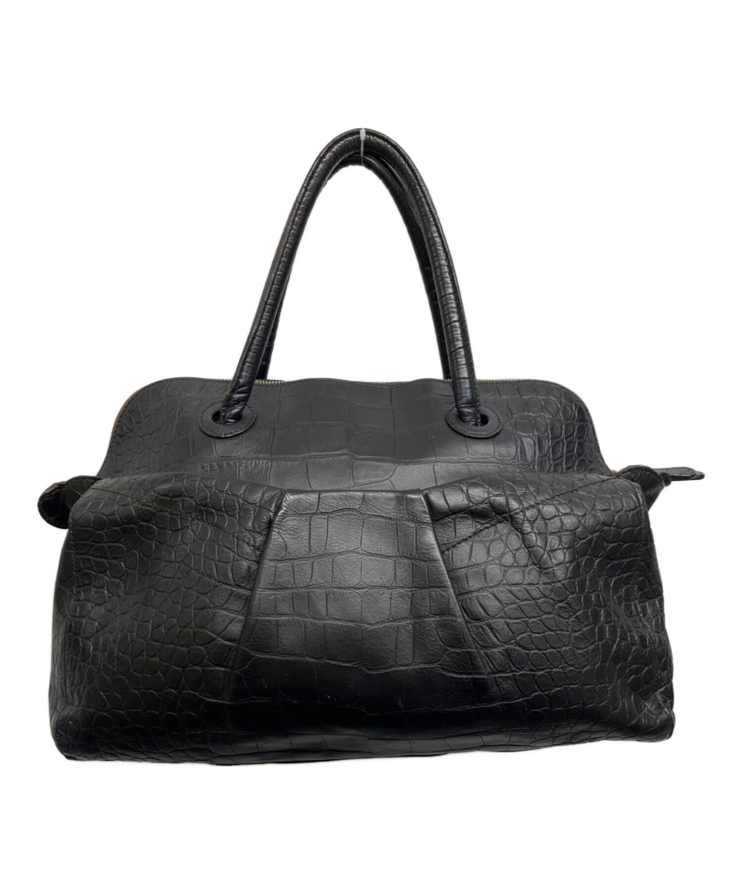中古・古着通販】FURLA (フルラ) クロコ型押しトートバッグ ブラック
