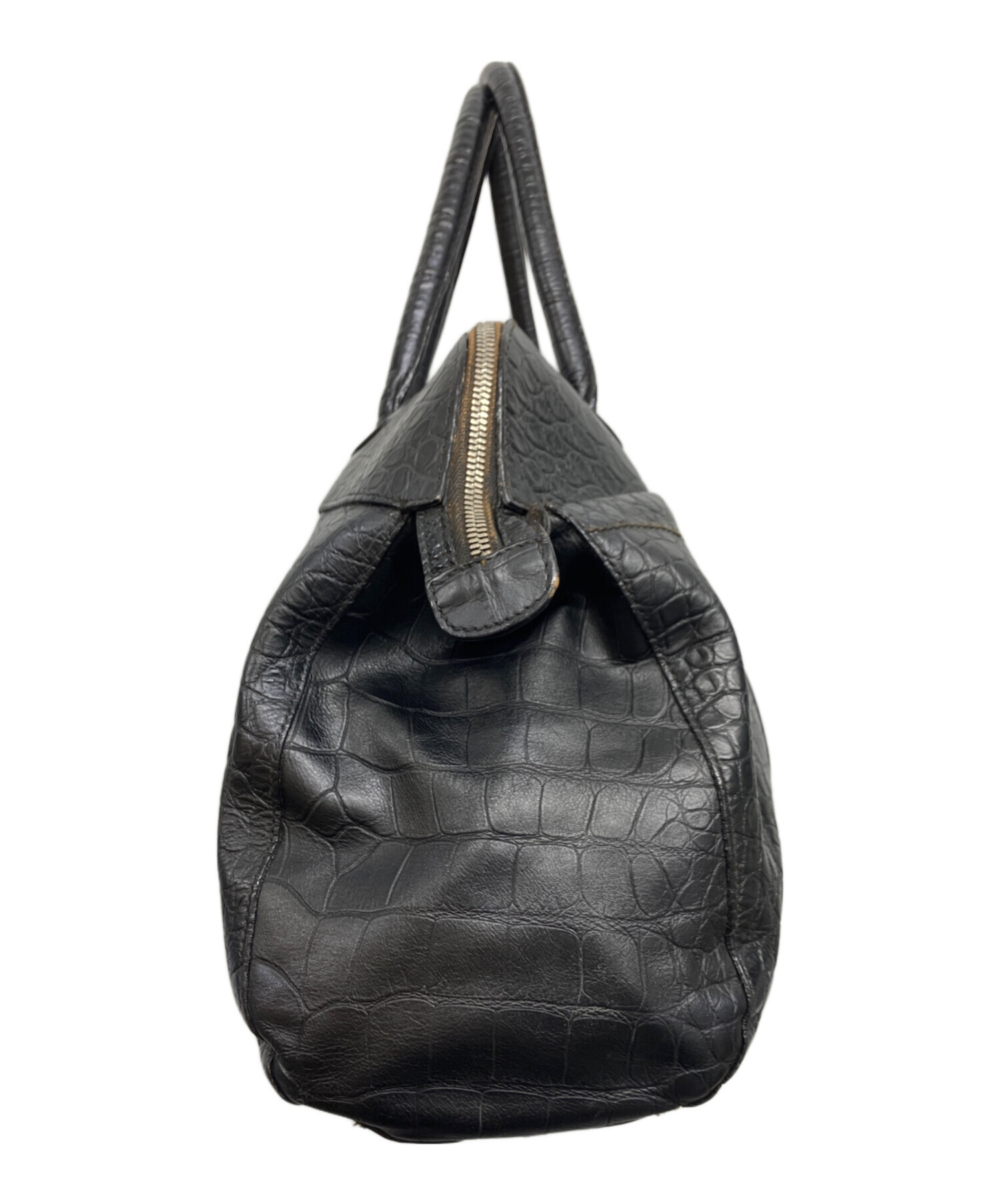中古・古着通販】FURLA (フルラ) クロコ型押しトートバッグ ブラック