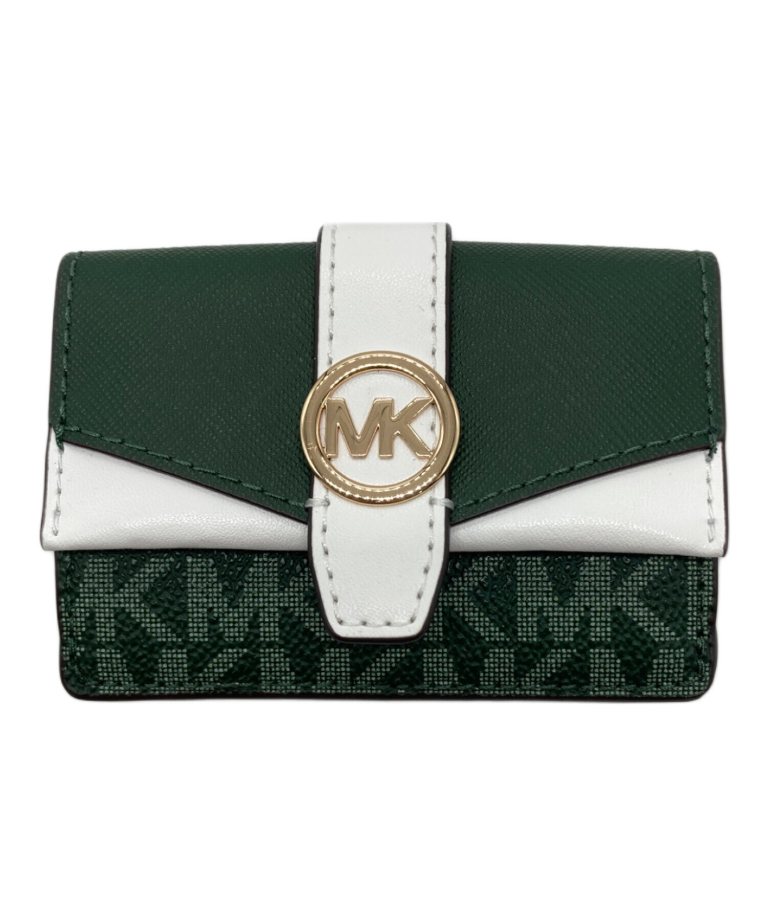 未使用　 MICHAEL KORS マイケルコース 三折財布　グリーン　 MK柄 中古・古着通販】MICHAEL KORS (マイケルコース) 財布 グリーン