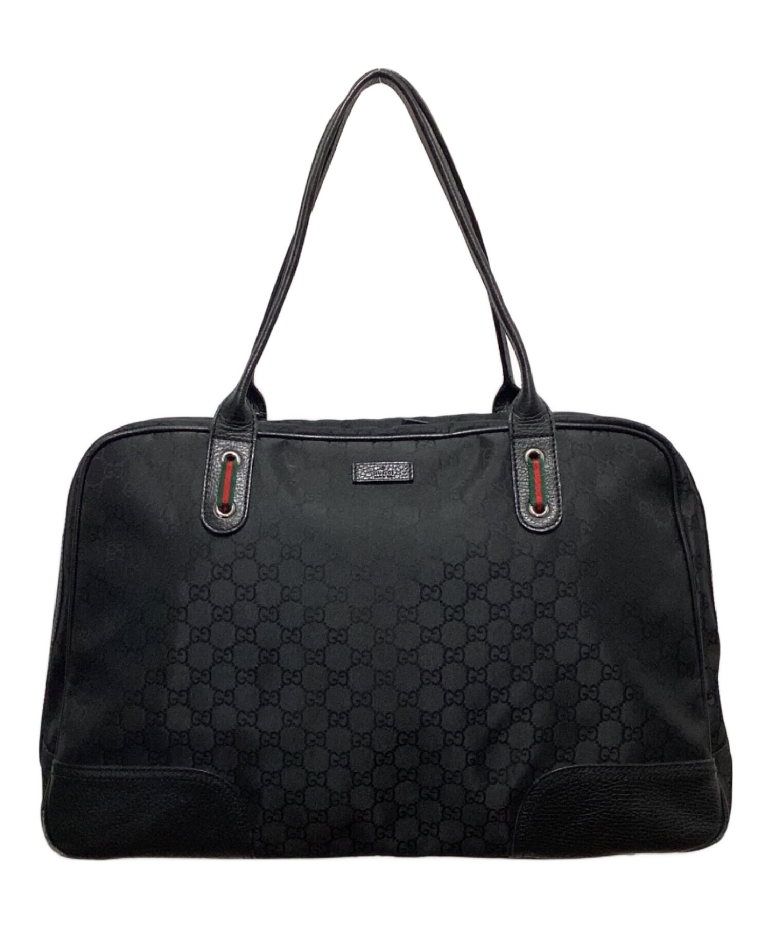 GUCCI ボストンバッグ ブラック ナイロン レザー 中古・古着通販】GUCCI (グッチ) GGナイロンボストンバッグ ブラック