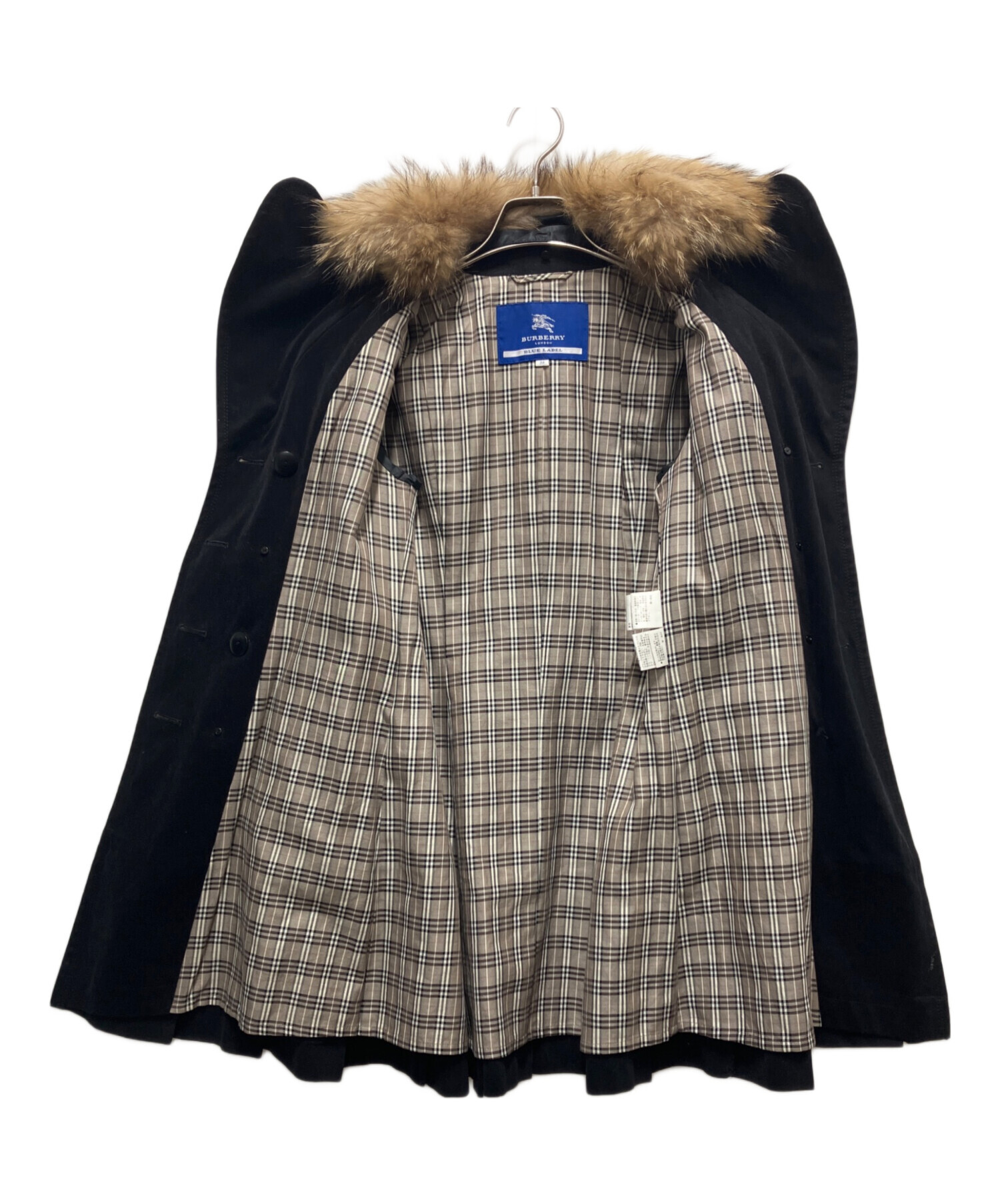 BURBERRY BLUE LABEL ファーフード付きコート 38 中古・古着通販】BURBERRY BLUE LABEL (バーバリー ブルー レーベル