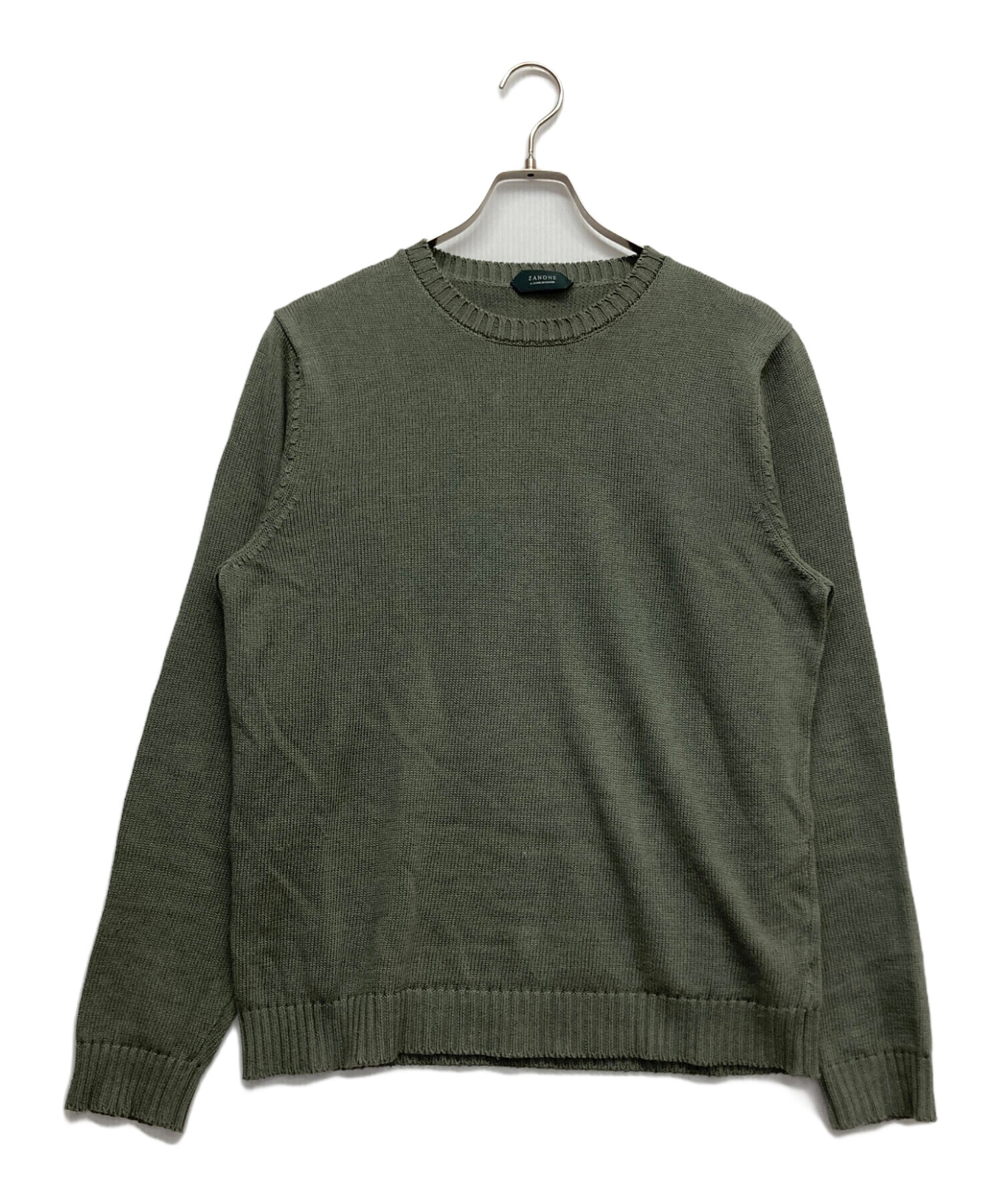 ZANONE ザノーネ ニット・セーター 48(L位) カーキ 【古着】【中古】 中古・古着通販】Zanone (ザノーネ) リネンコットンクルーネックニット