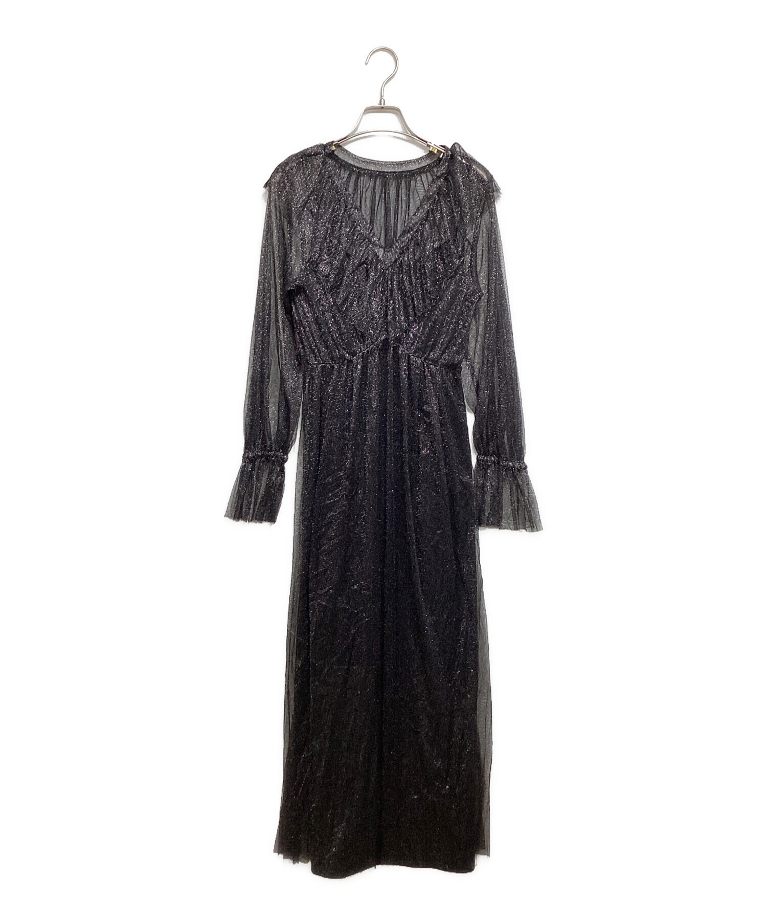 アメリ　ameri GLITTER FRILL COLLAR DRESS 結婚式 中古・古着通販】Ameri (アメリ) GLITTER FRILL COLLAR DRESS ブラック