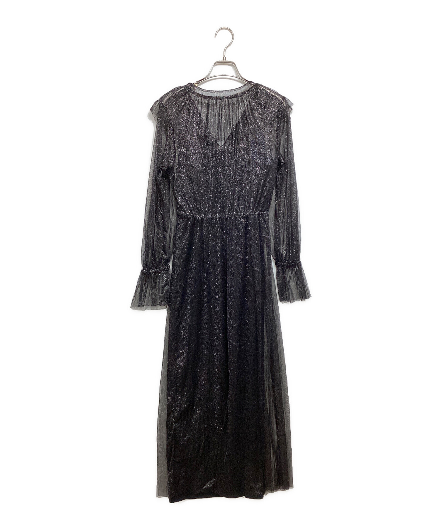 中古・古着通販】Ameri (アメリ) GLITTER FRILL COLLAR DRESS ブラック