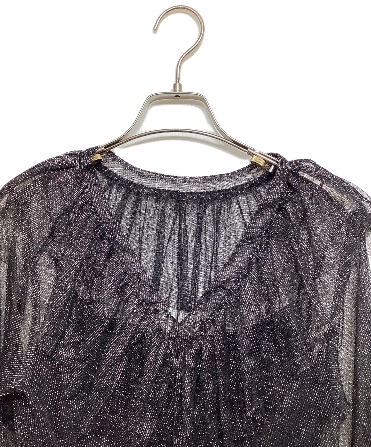 中古・古着通販】Ameri (アメリ) GLITTER FRILL COLLAR DRESS ブラック