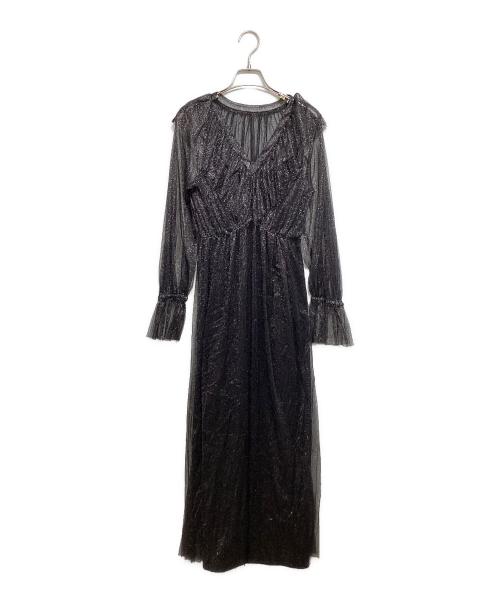 中古・古着通販】Ameri (アメリ) GLITTER FRILL COLLAR DRESS ブラック