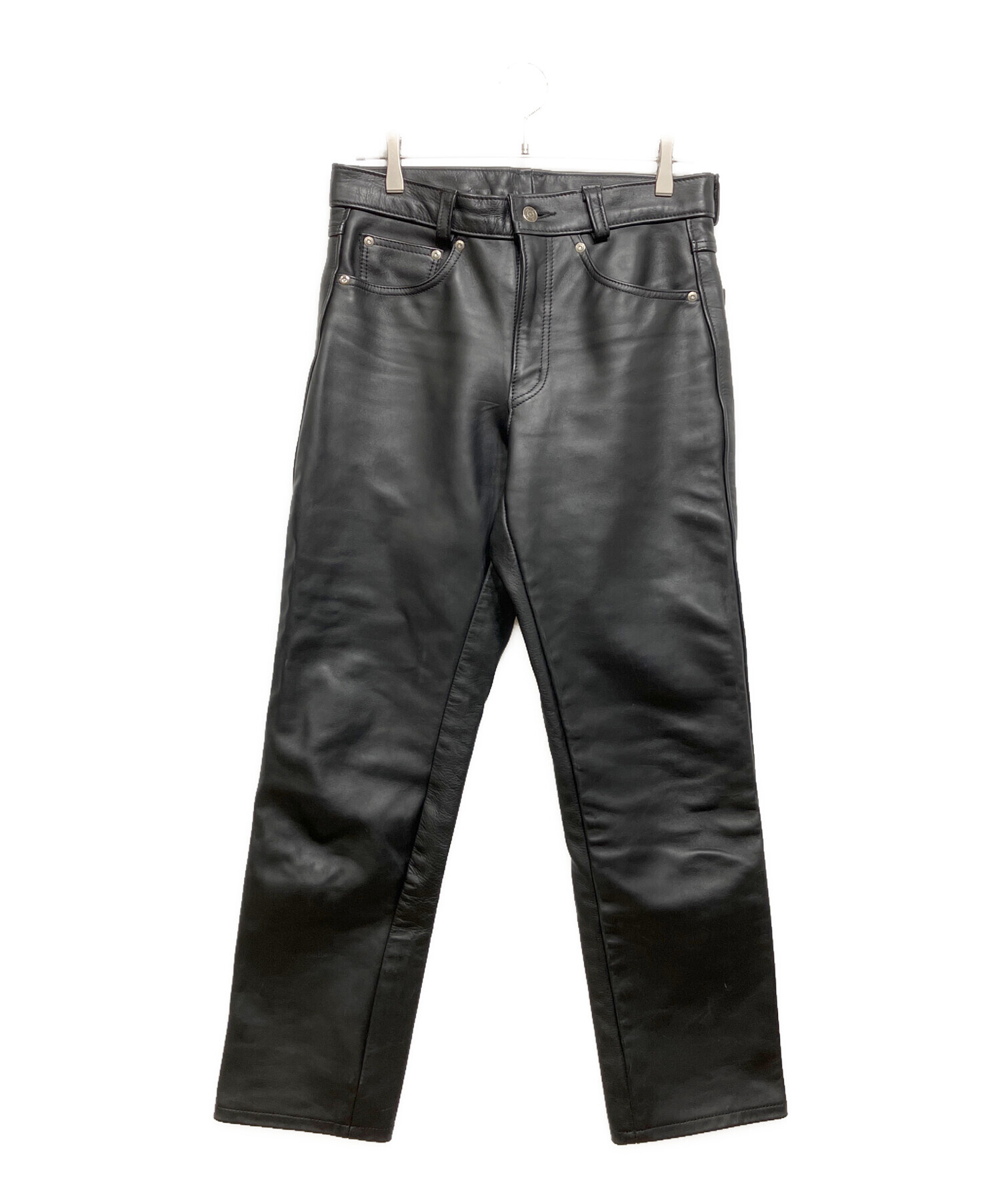 新品 デットストック Schott ブラックレザーパンツ W34 中古・古着通販】Schott (ショット) ストレートレザーパンツ ブラック