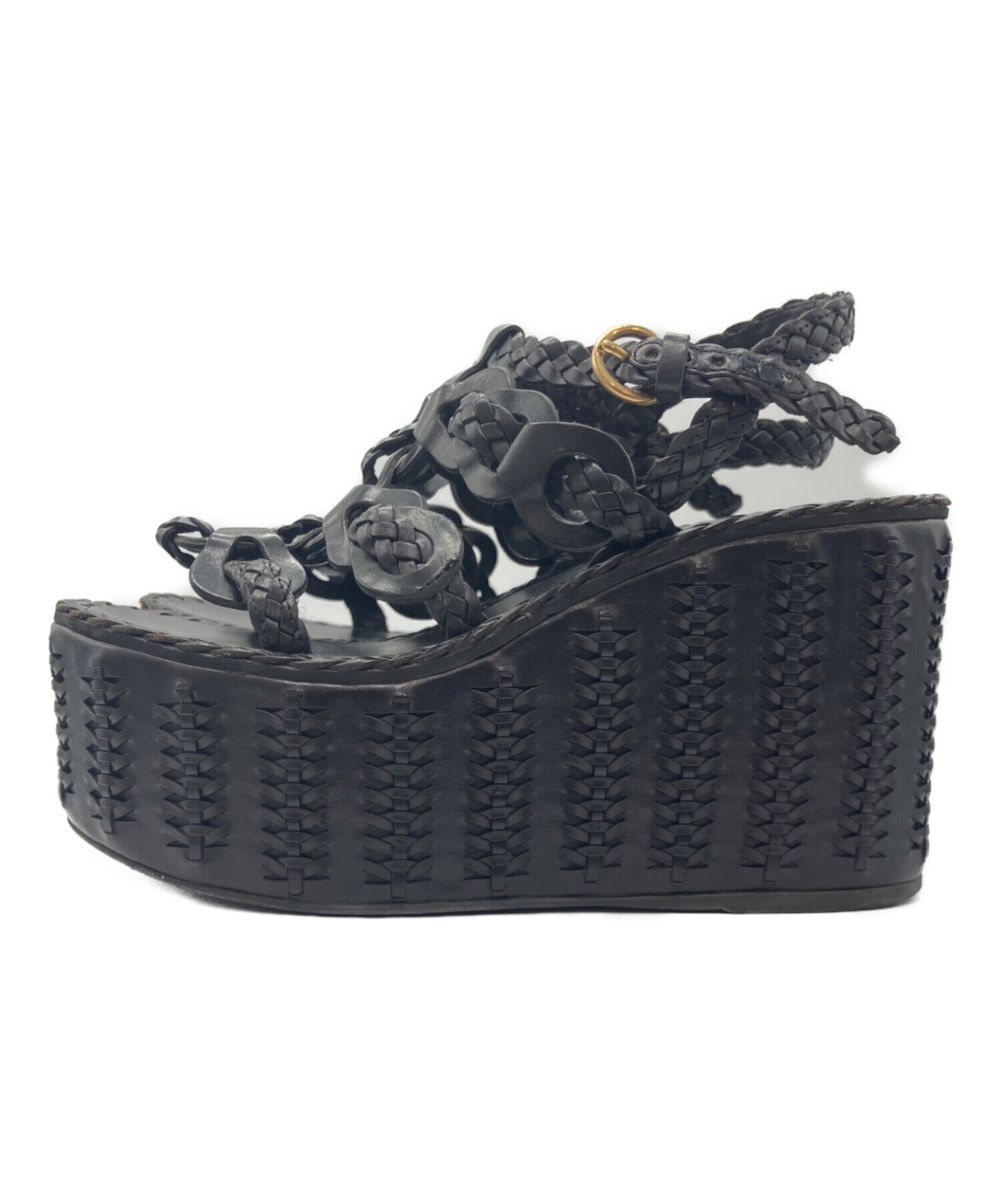 中古・古着通販】PRADA (プラダ) 編み込みレザーウェッジソール