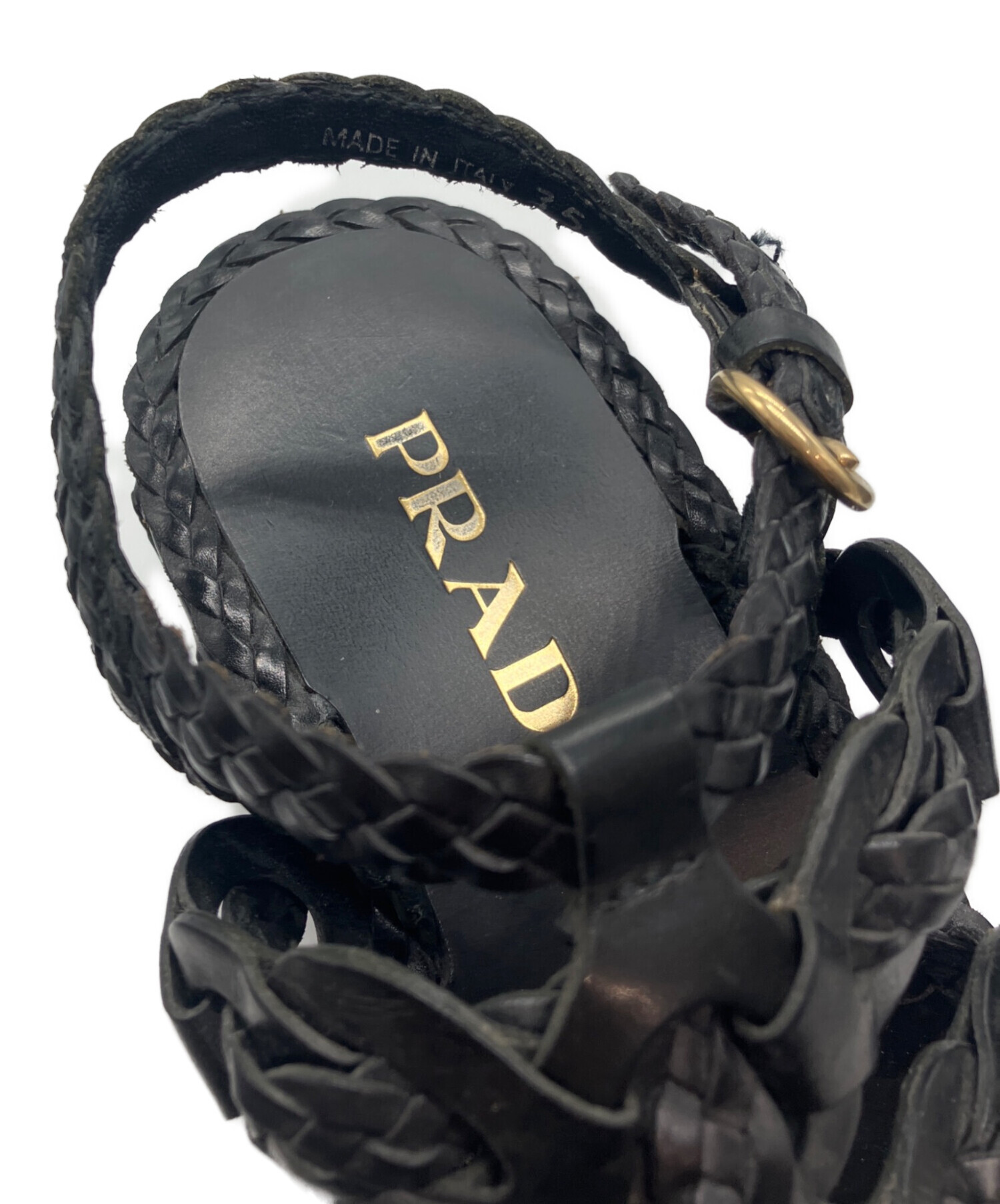 中古・古着通販】PRADA (プラダ) 編み込みレザーウェッジソール 