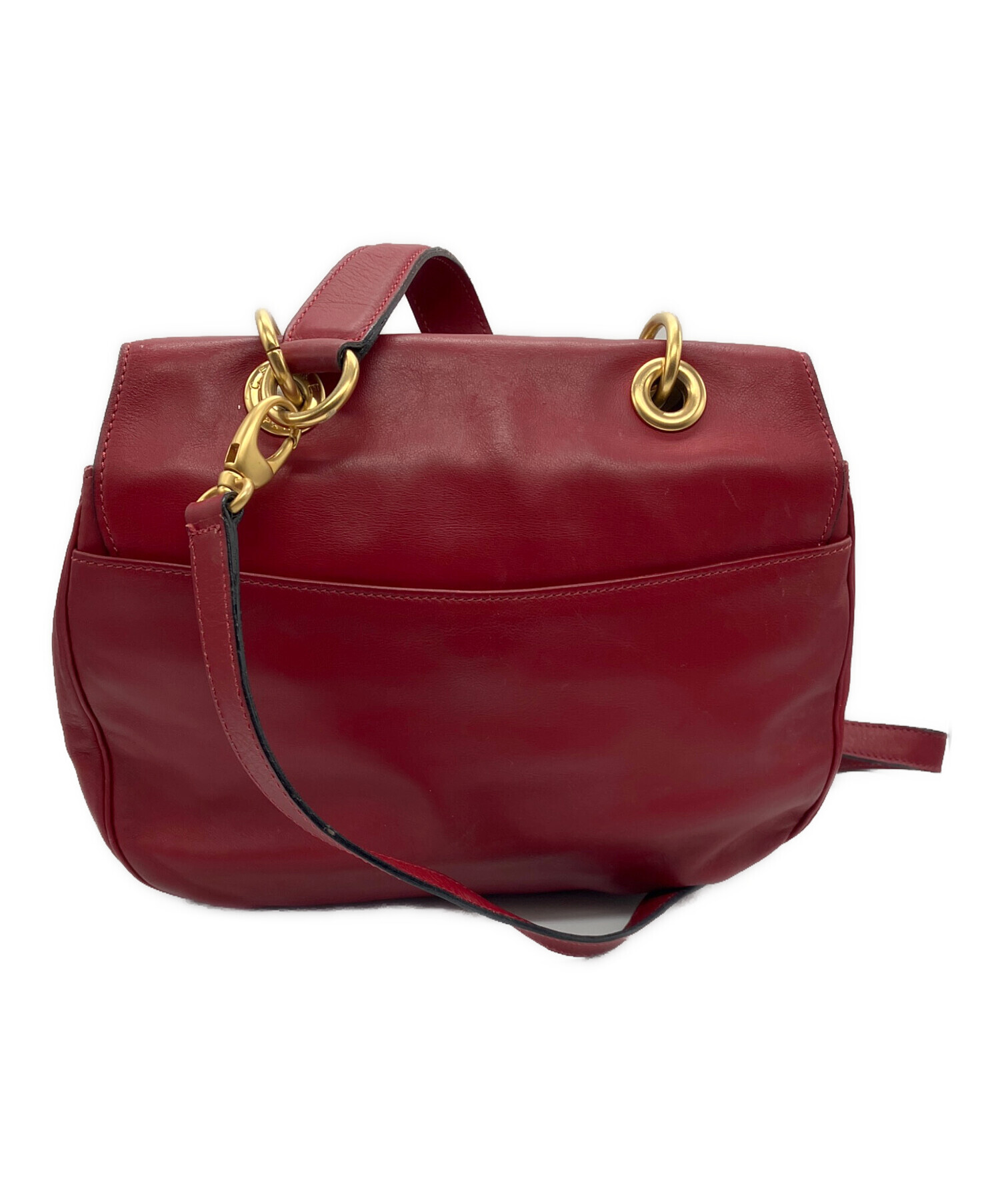 美品　セリーヌ　ハンドバッグ　2way レザー　赤　レッド　金具　※訳あり特価 中古・古着通販】CELINE (セリーヌ) アイレットフラップハンドバッグ