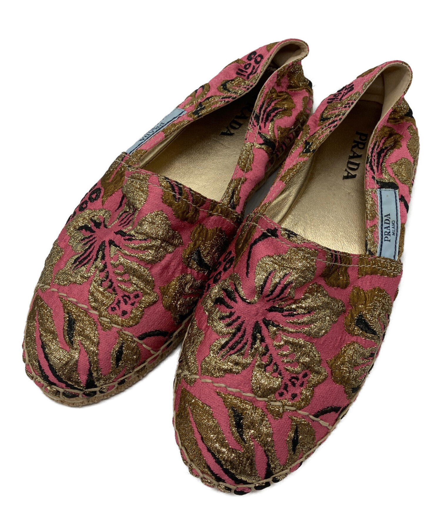中古・古着通販】PRADA (プラダ) フラワー刺繍エスパドリーユ ピンク 