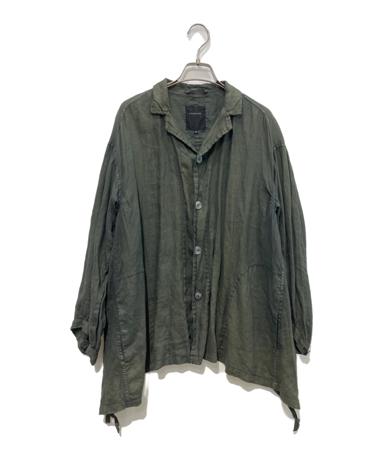 パドカレ pas de calais バンドカラー 半袖 シャツ 36 カーキ 中古 