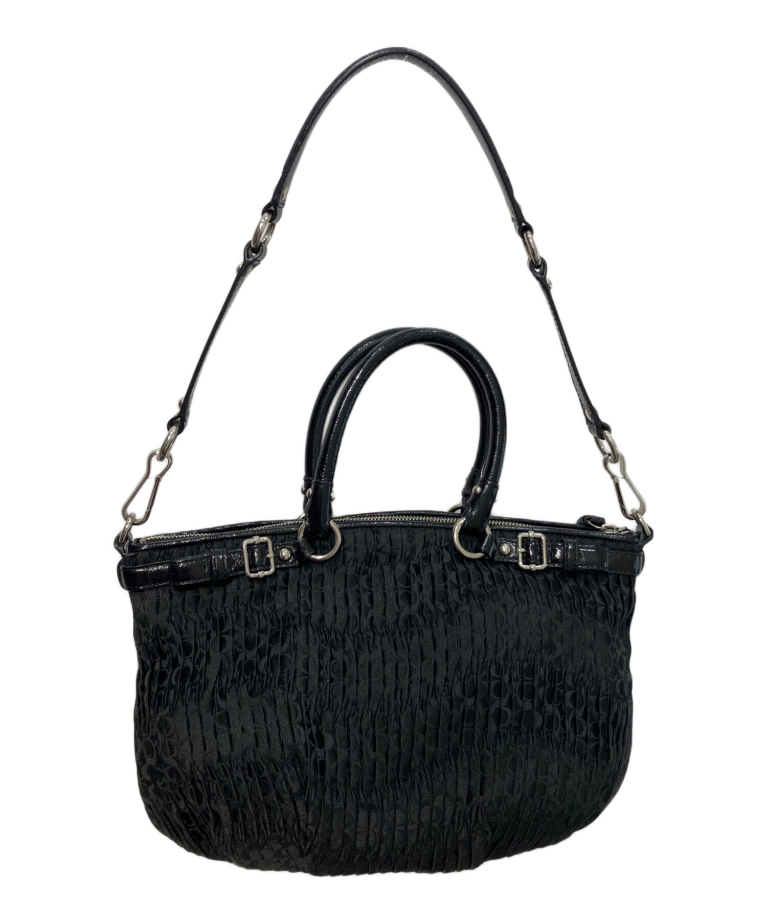 コーチ オプアート 2way サテン キャンバス レザー マディソン A4可 黒 中古・古着通販】COACH (コーチ) マディソン ギャザード 2wayバッグ